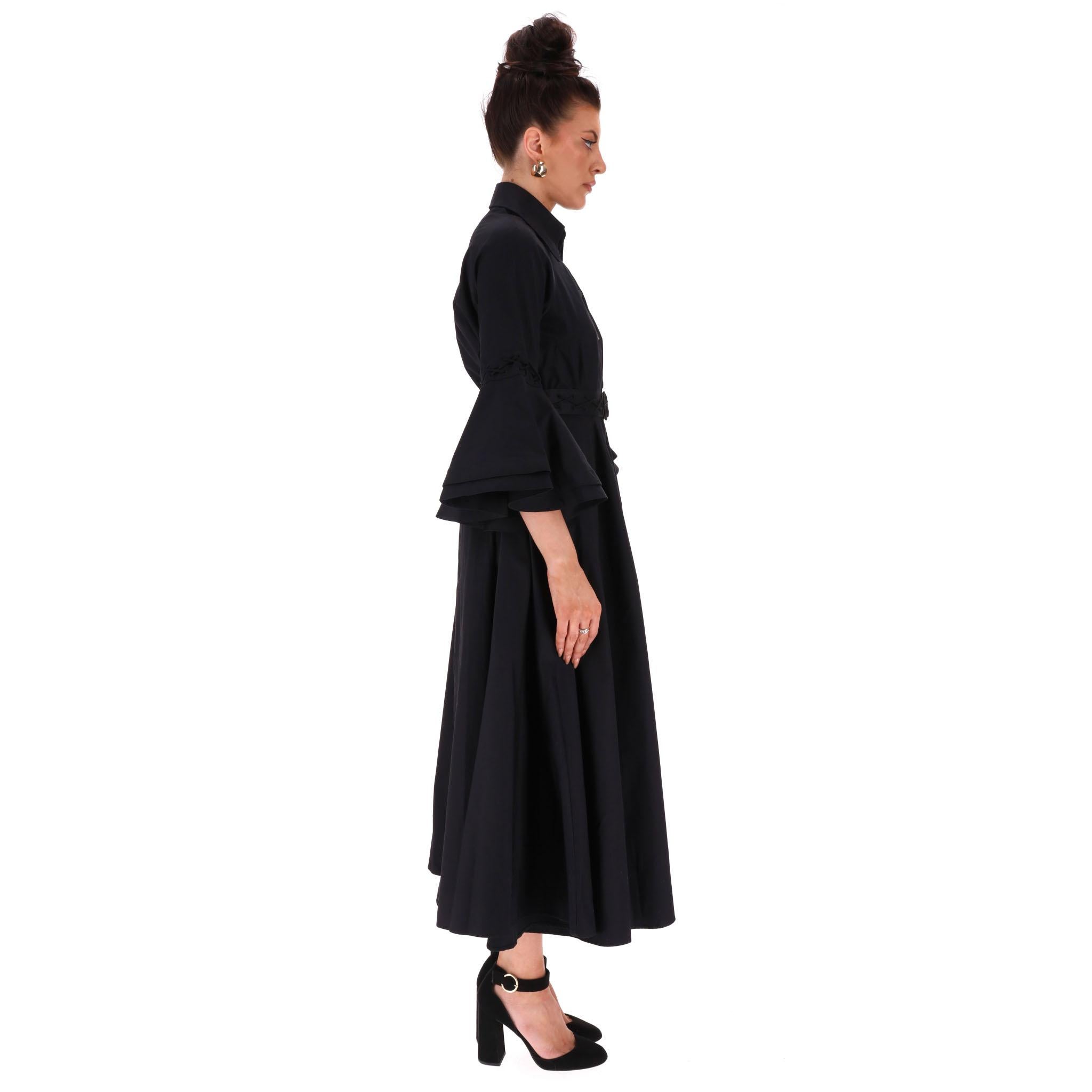 Palmer//Harding Lace-Up Detail Belted Cotton Shirt Dress Negro en venta