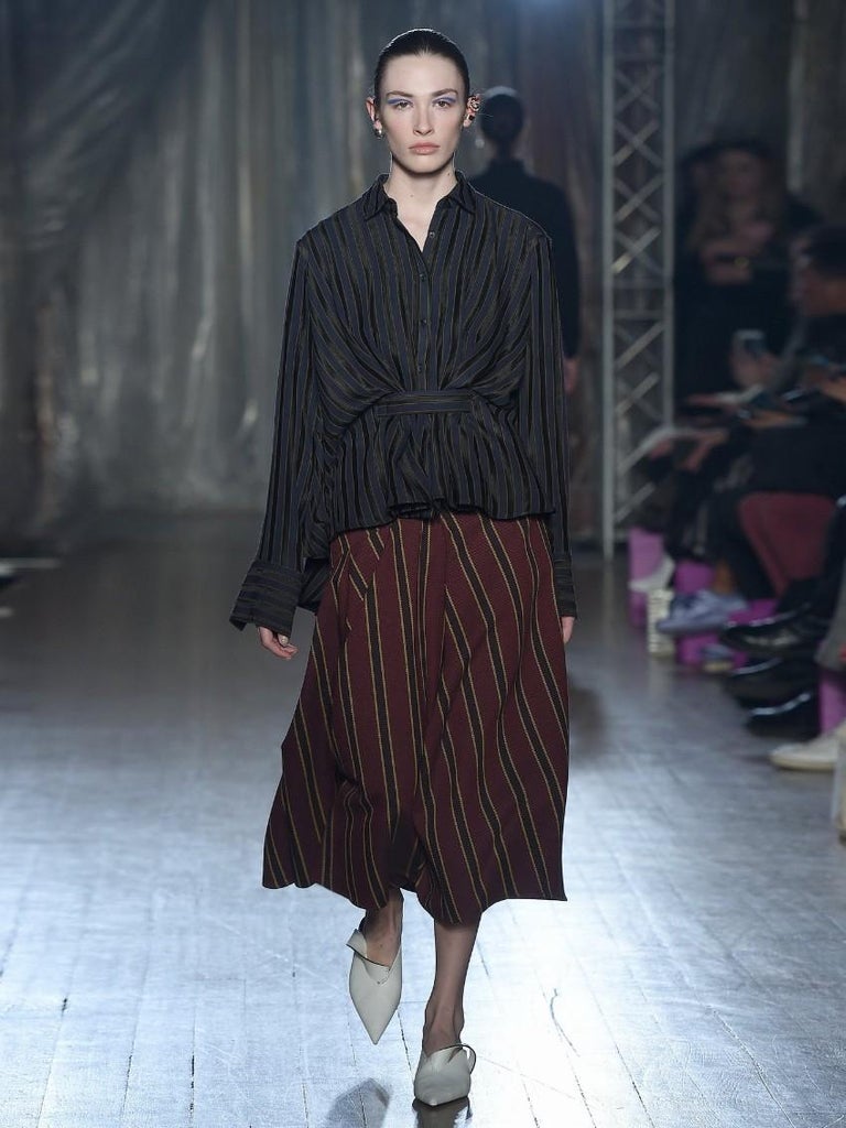Palmer//Harding Striped Cotton-blend Twill Midi Skirt US 4 at 1stDibs
