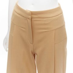 PALMER HARDING tan virgin wool blend dart pleated wide leg pants UK6 XS