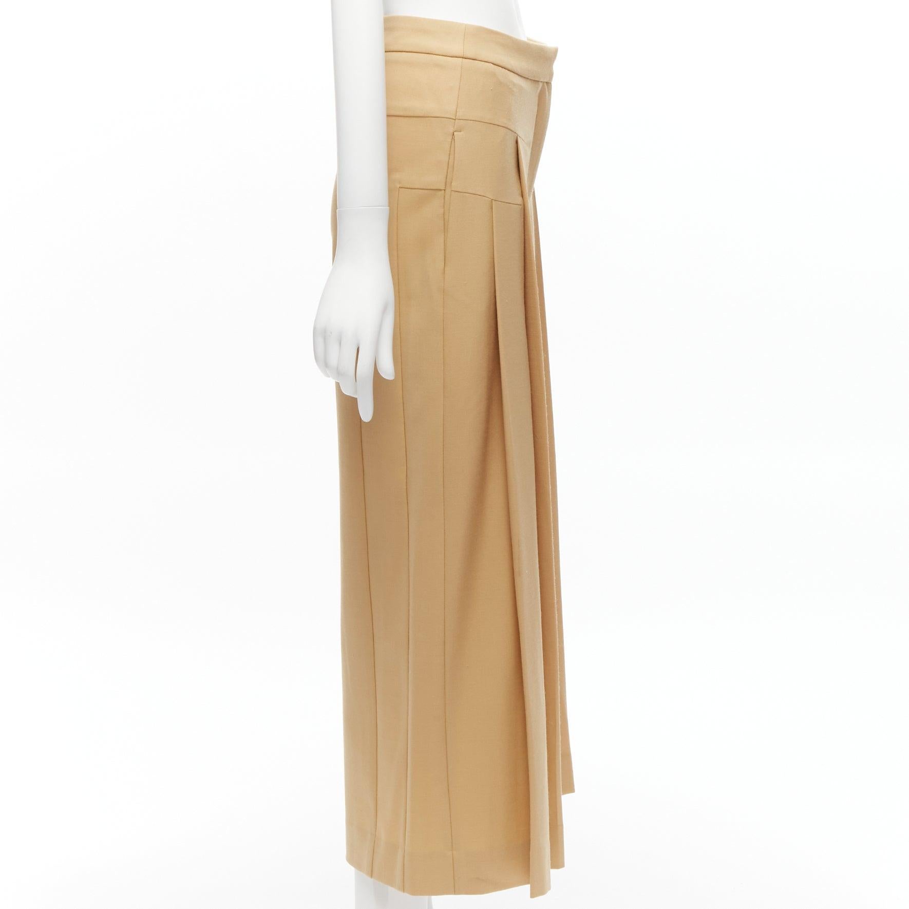 PALMER HARDING tan virgin wool blend dart pleated wide leg pants UK6 XS In Excellent Condition For Sale In Hong Kong, NT