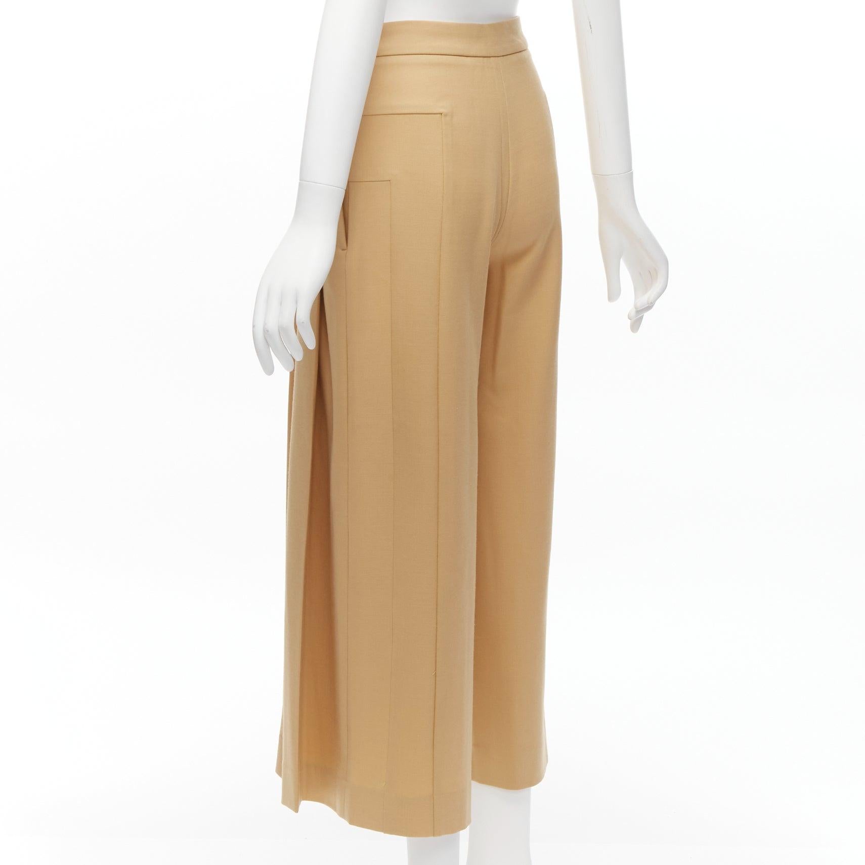PALMER HARDING tan virgin wool blend dart pleated wide leg pants UK6 XS 1