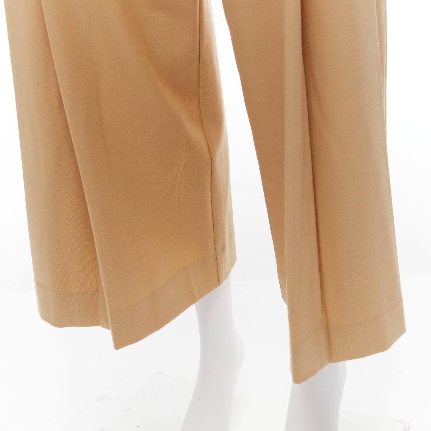 PALMER HARDING tan virgin wool blend dart pleated wide leg pants UK6 XS 2