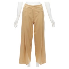 PALMER HARDING tan virgin wool blend dart pleated wide leg pants UK6 XS