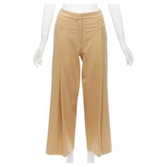 PALMER HARDING tan virgin wool blend dart pleated wide leg pants UK6 XS