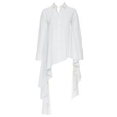 PALMER HARDING white cotton button front asymmetric draped high low shirt US0