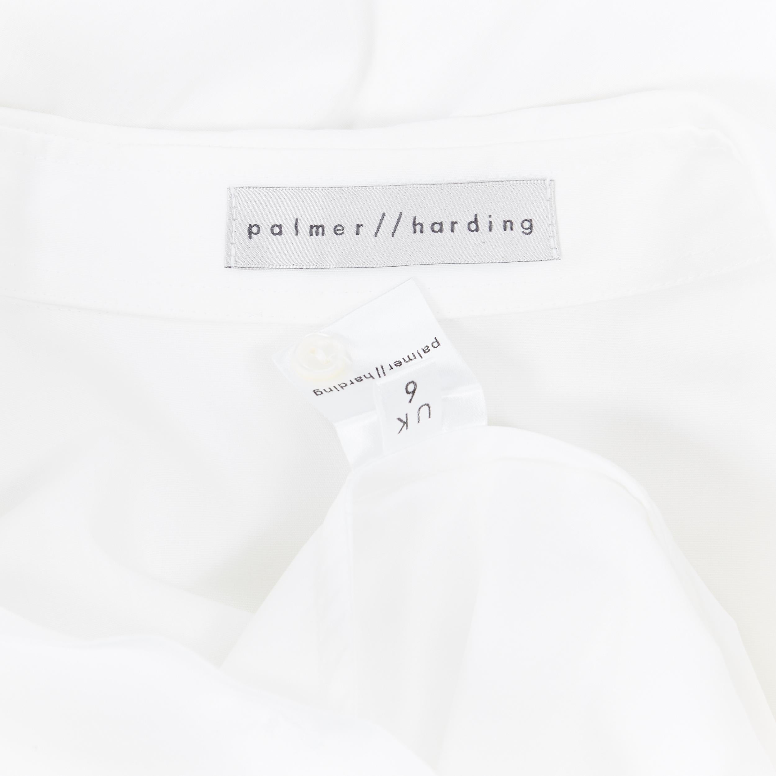 Palmer HARDING camicia in cotone bianco con orlo a cascata alto e drappeggiato, con bottoni, UK6 5