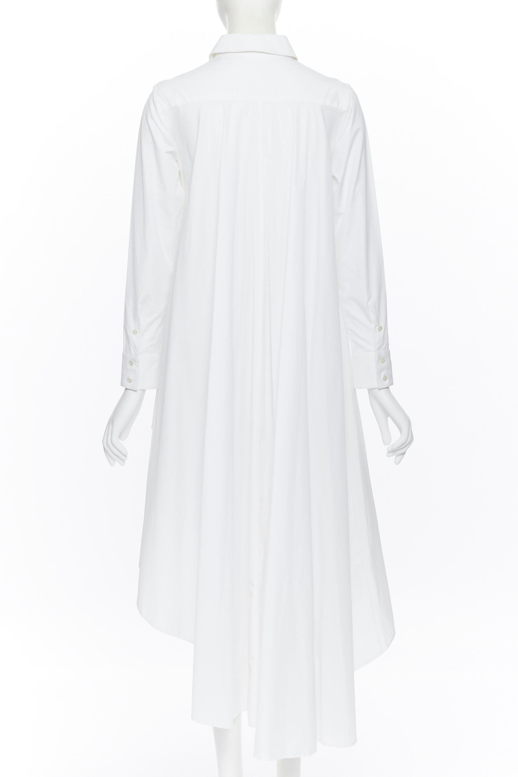 Palmer HARDING camicia in cotone bianco con orlo a cascata alto e drappeggiato, con bottoni, UK6 1