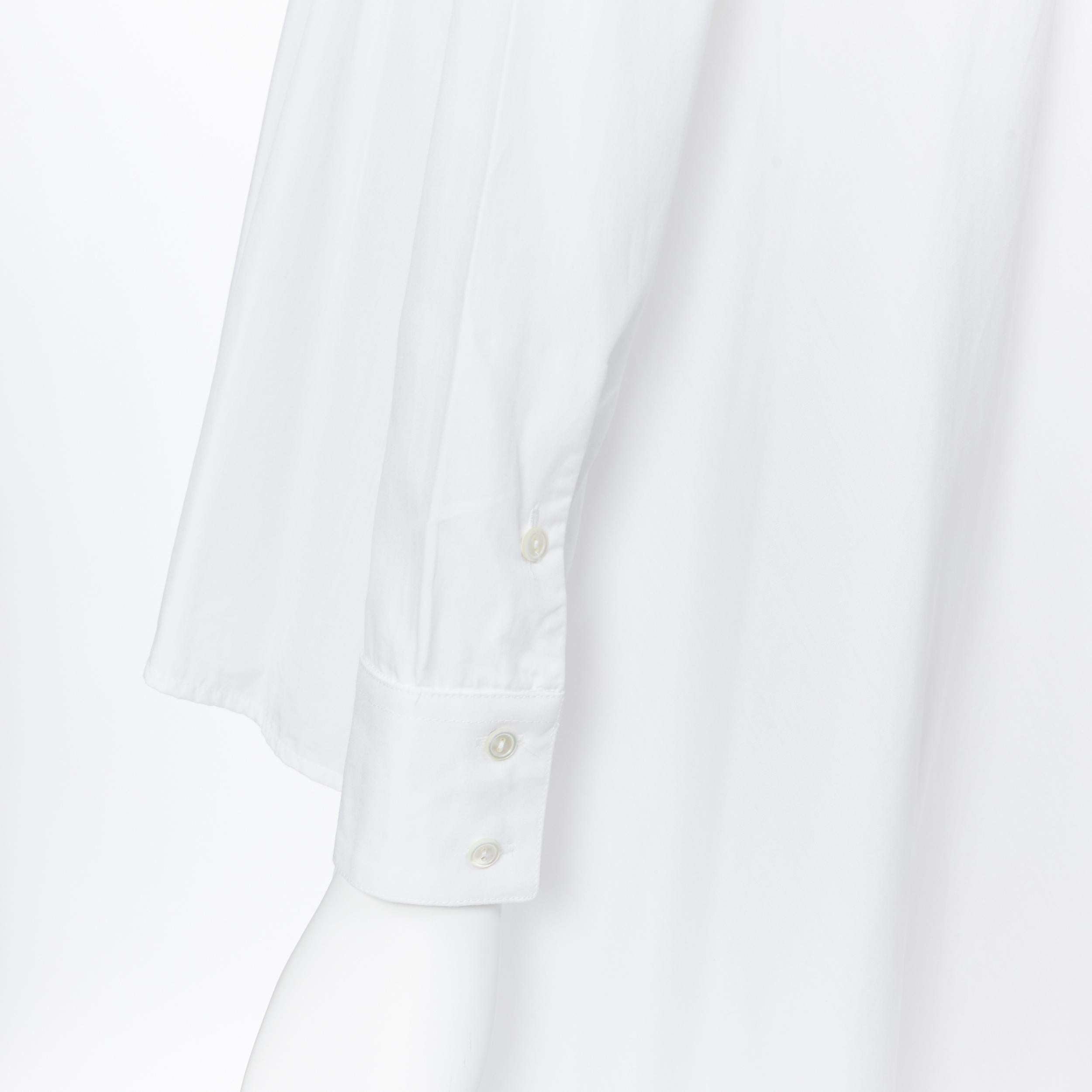 Palmer HARDING camicia in cotone bianco con orlo a cascata alto e drappeggiato, con bottoni, UK6 4