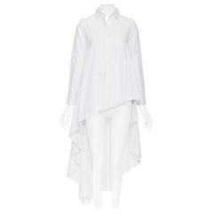 PALMER HARDING white cotton draped high low waterfall hem button up shirt UK6