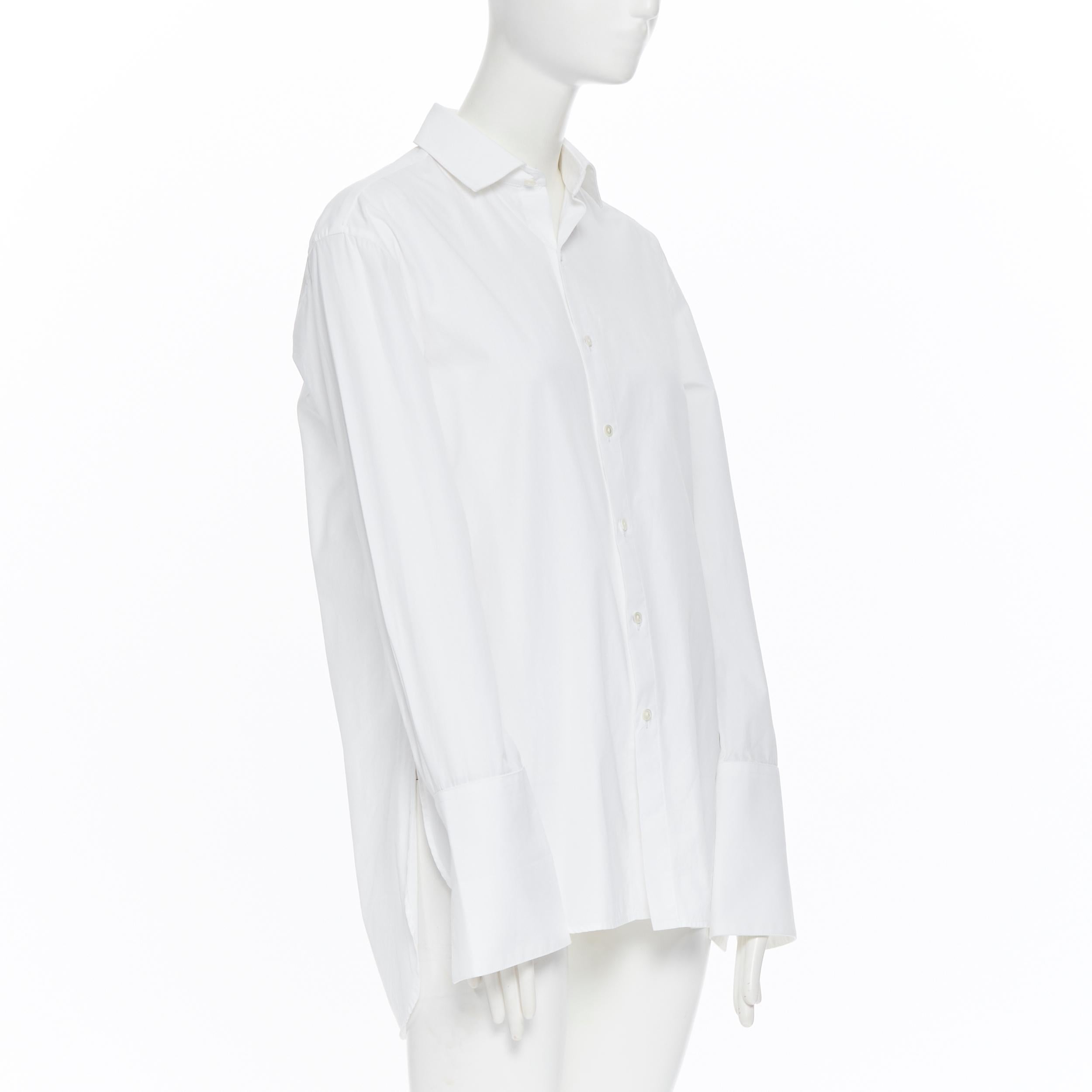 Gray PALMER HARDING white cotton elongated cuff curvec hem oversized shirt UK8