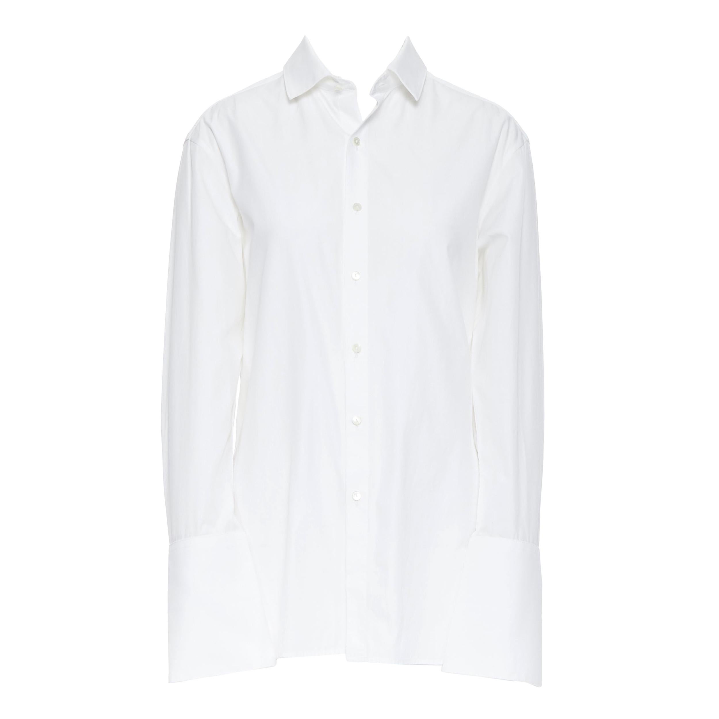 PALMER HARDING white cotton elongated cuff curvec hem oversized shirt UK8