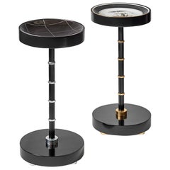 Palmer Plate Round Table with Porcelain Plate in Black Lacquered and Gold Leaf 