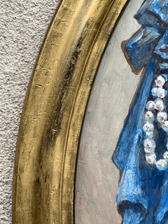 "Donna mascherata #2", ritratto ovale su olio in cornice dorata di Palmer Schoppe