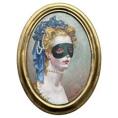 "Masked Woman", Oval Portrait on Oil in a Gold Frame by Palmer Schoppe