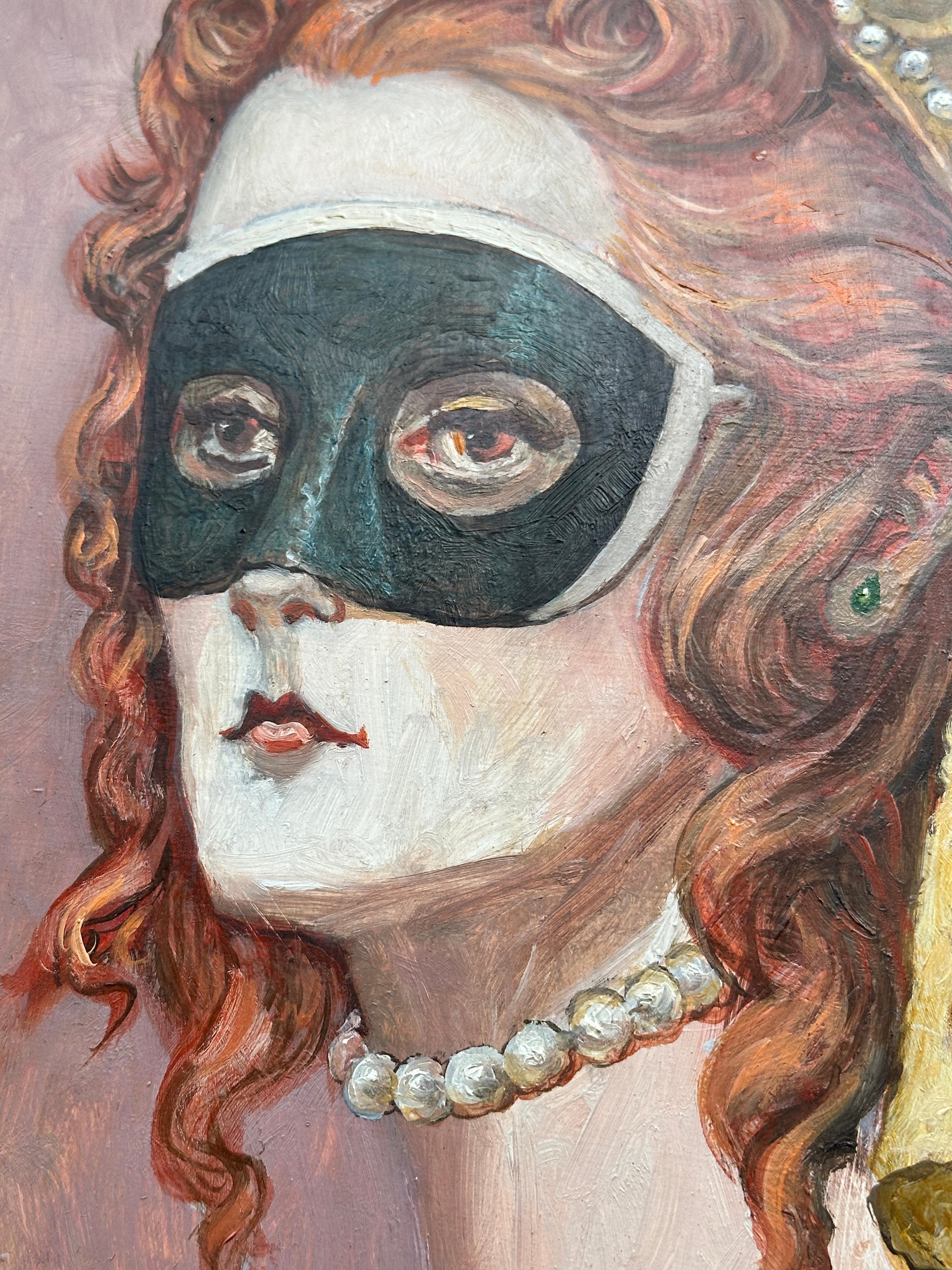 Masked Women #1, Oval Oil Portrait in a Gold Frame by Palmer Schoppe For Sale 2
