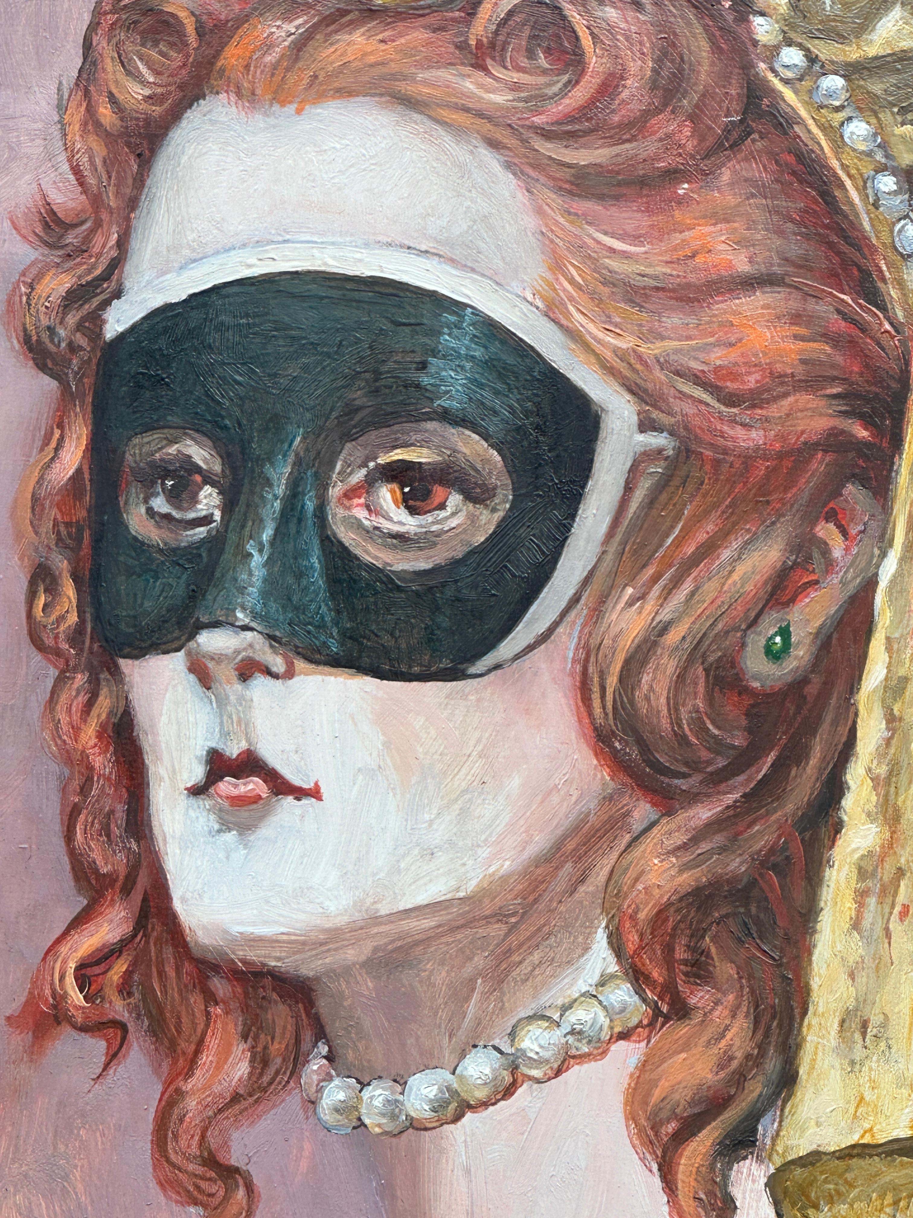 Masked Women #1, Oval Oil Portrait in a Gold Frame by Palmer Schoppe For Sale 5