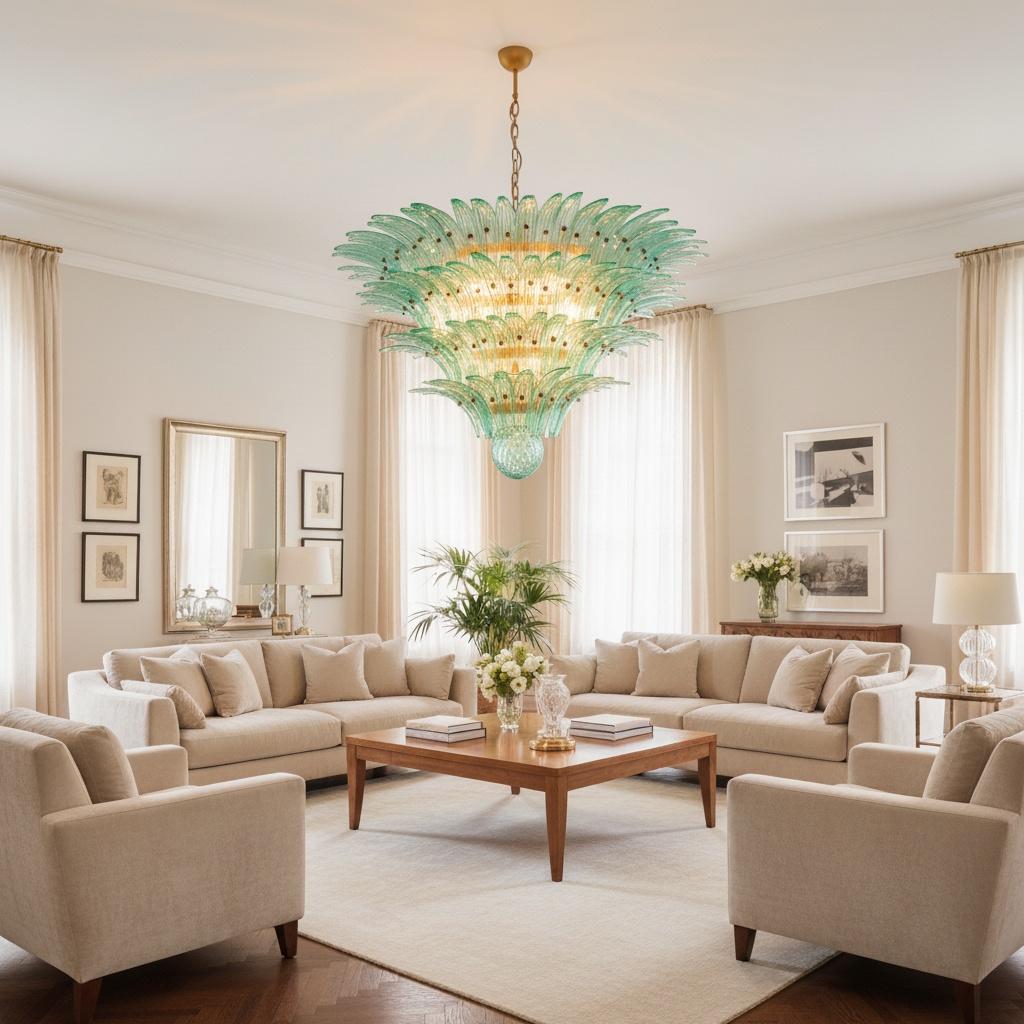 Lámpara de techo Palmette - cuatro niveles, 160 cristales turquesa en venta 1