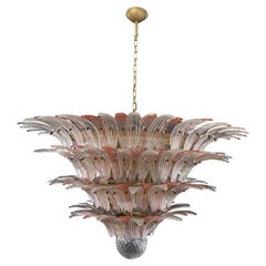 Plafonnier Palmette - quatre niveaux, 163 verres roses et transparents