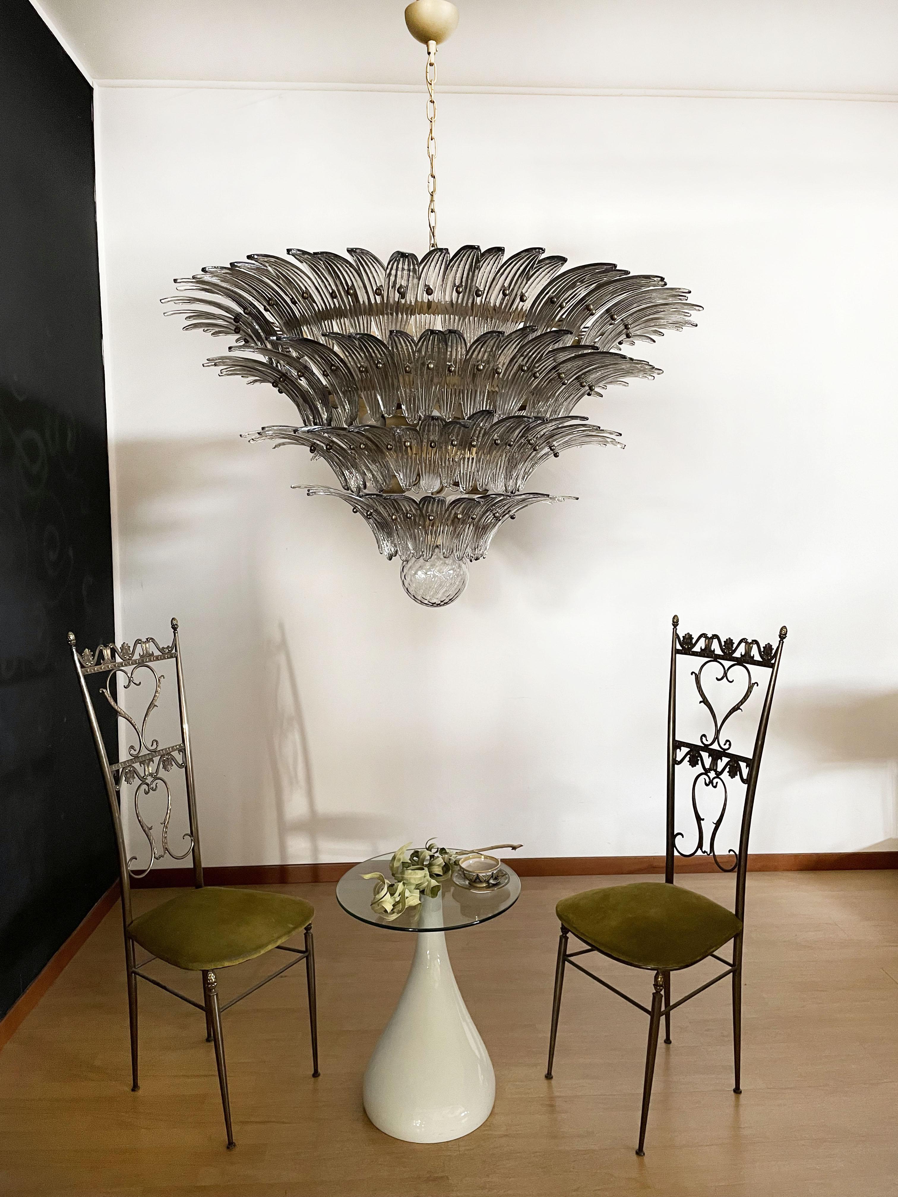 Italian Palmette Ceiling Light - Four Levels, 163 Smoked Glasses For Sale