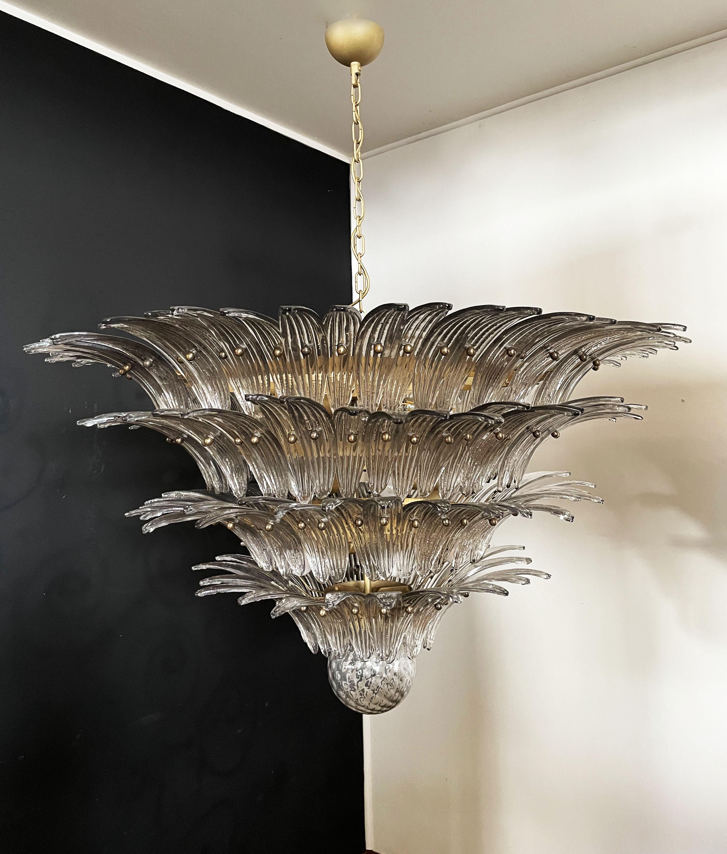 Galvanized Palmette Ceiling Light - Four Levels, 163 Smoked Glasses For Sale