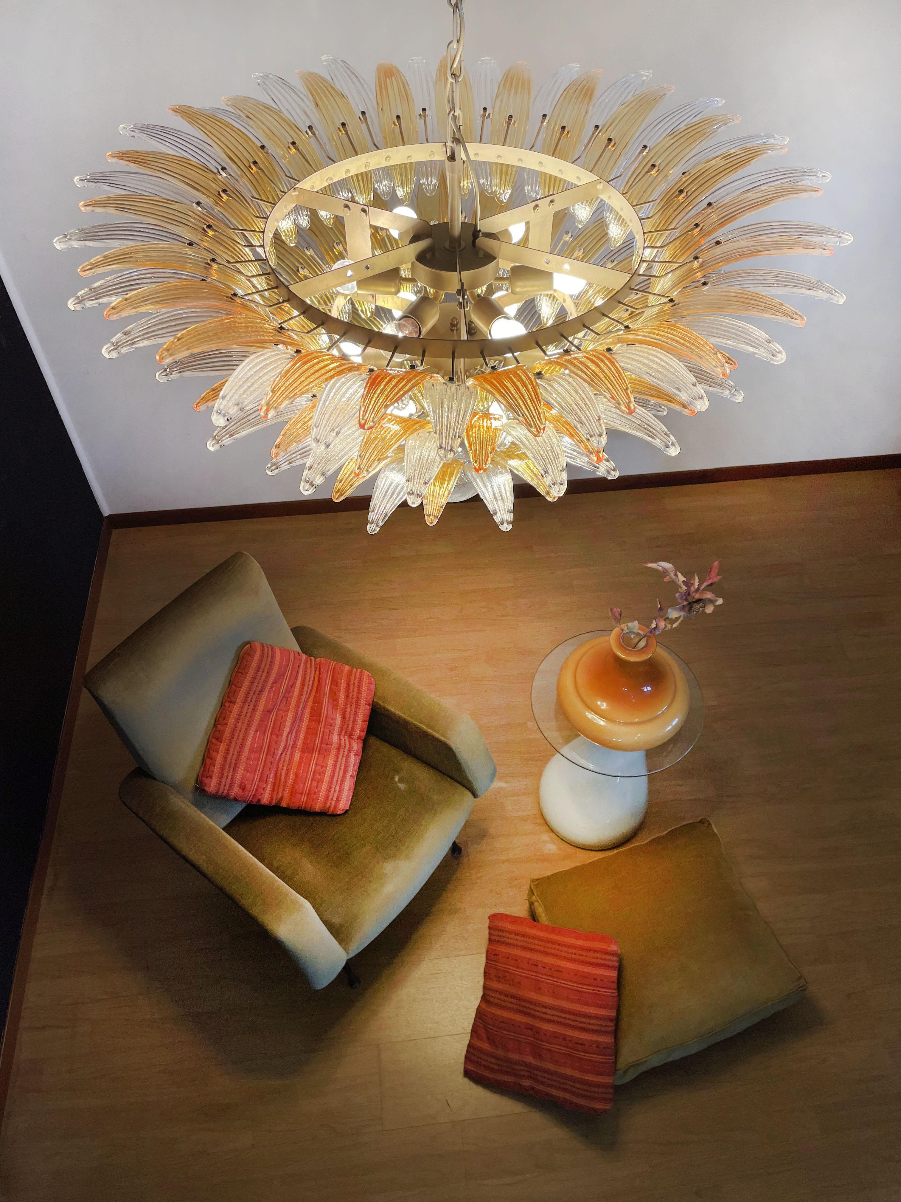 Palmette Ceiling Light, Three Levels, 104 Clear and Amber Glasses For Sale 3