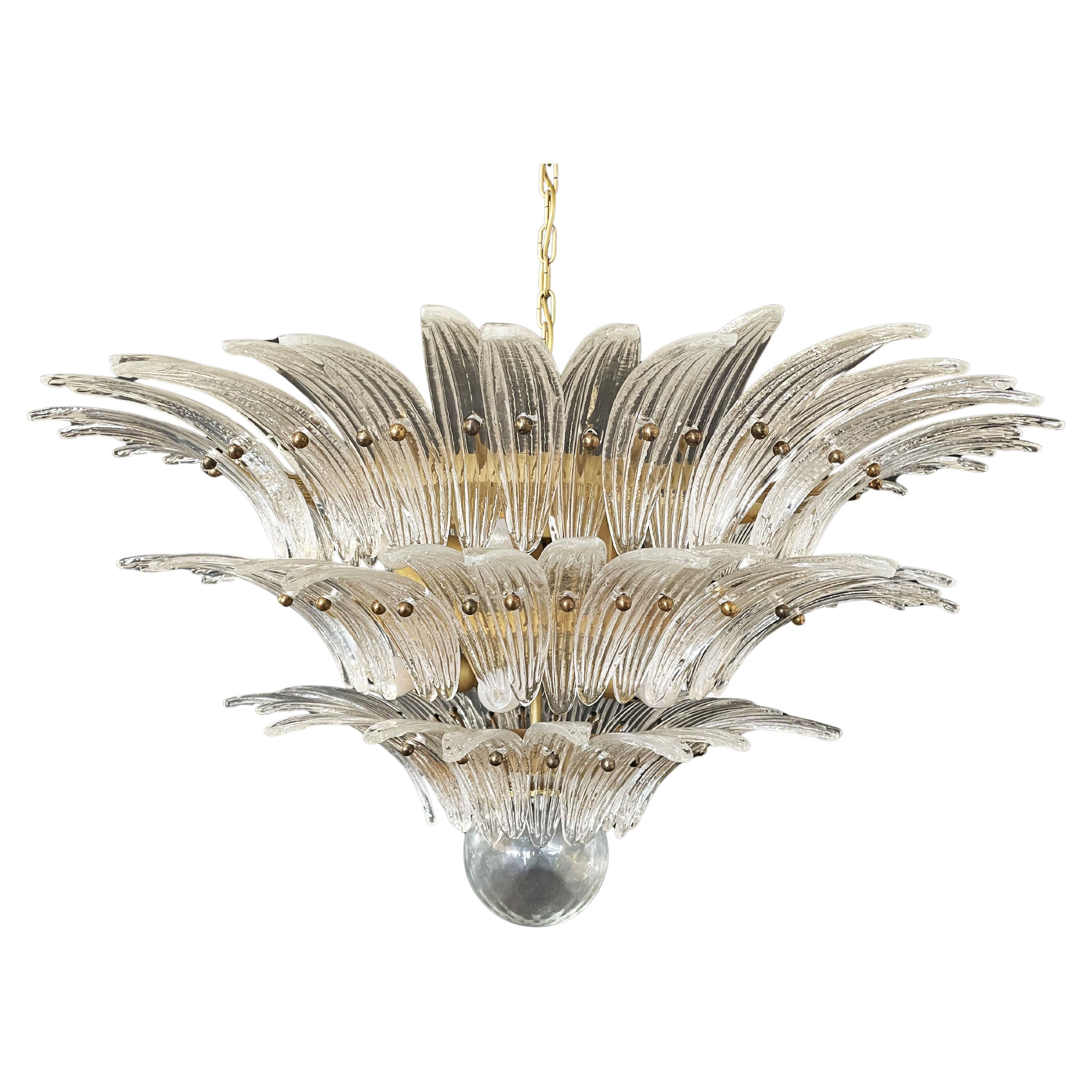 Palmette Ceiling Light, Three Levels, 104 Trasparent Glasses For Sale