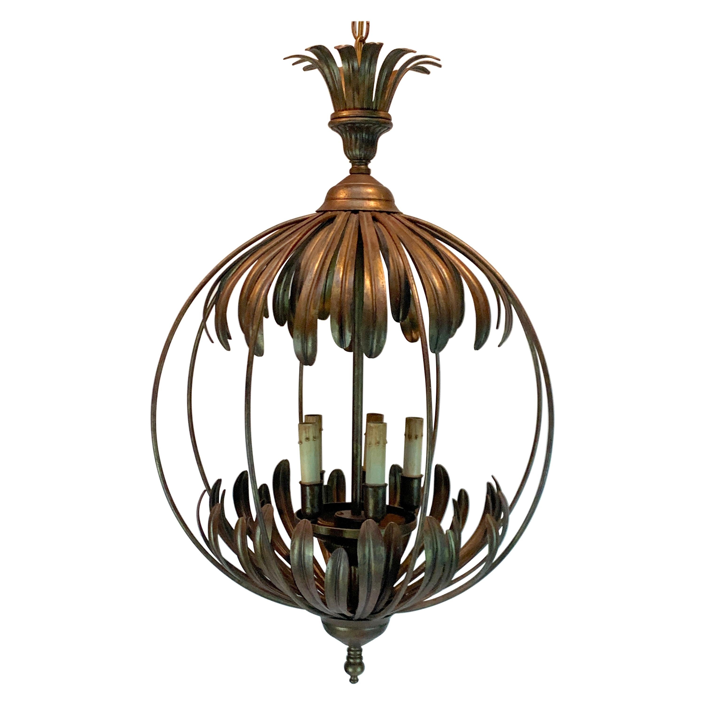 Palmette Patinated Brass Orb Chandelier