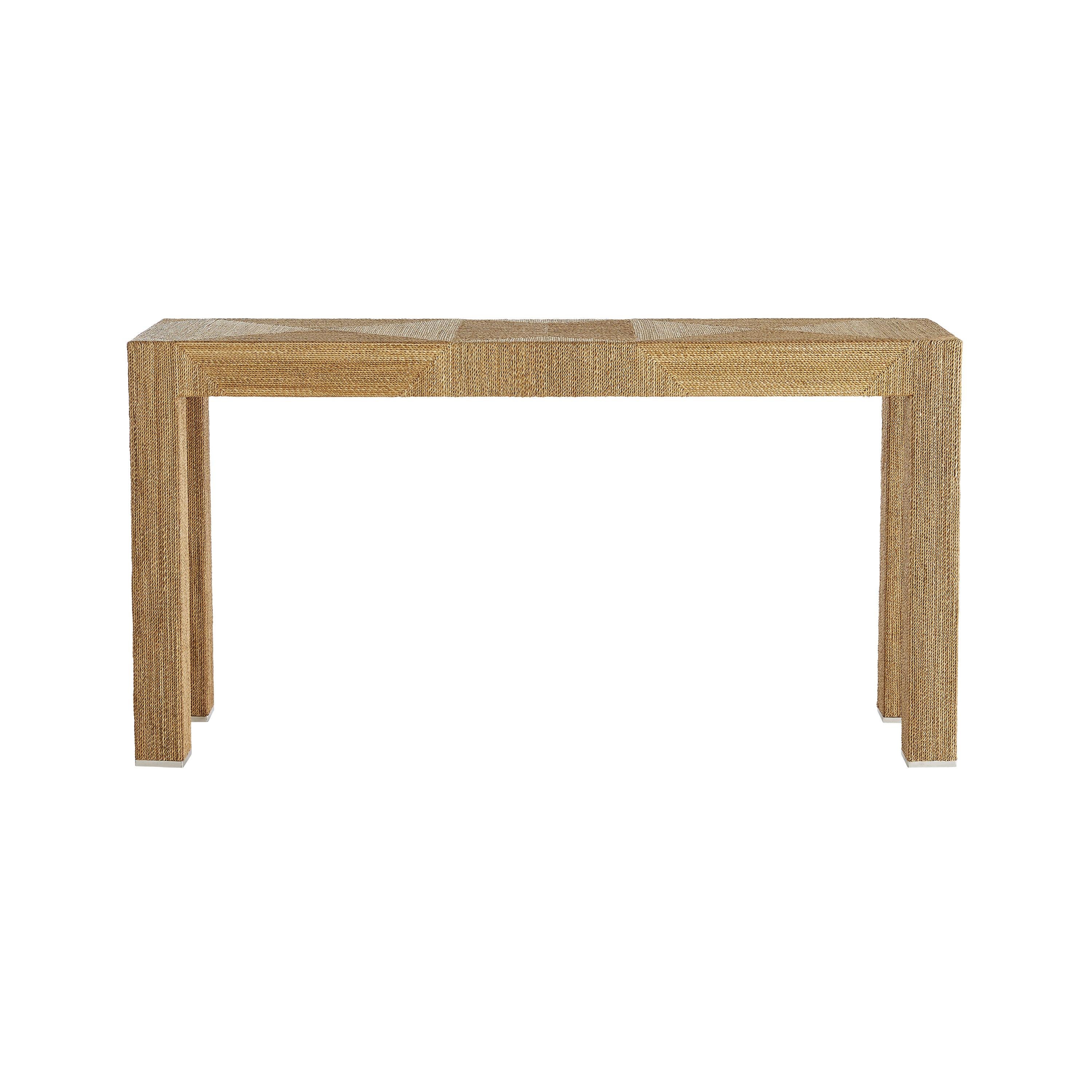 The Palmetto Console combines timeless design with rich texture, bringing a natural and tactile quality to any space. Crafted with natural woven rope, the piece features a subtle monochromatic pattern that adds depth and visual intrigue while