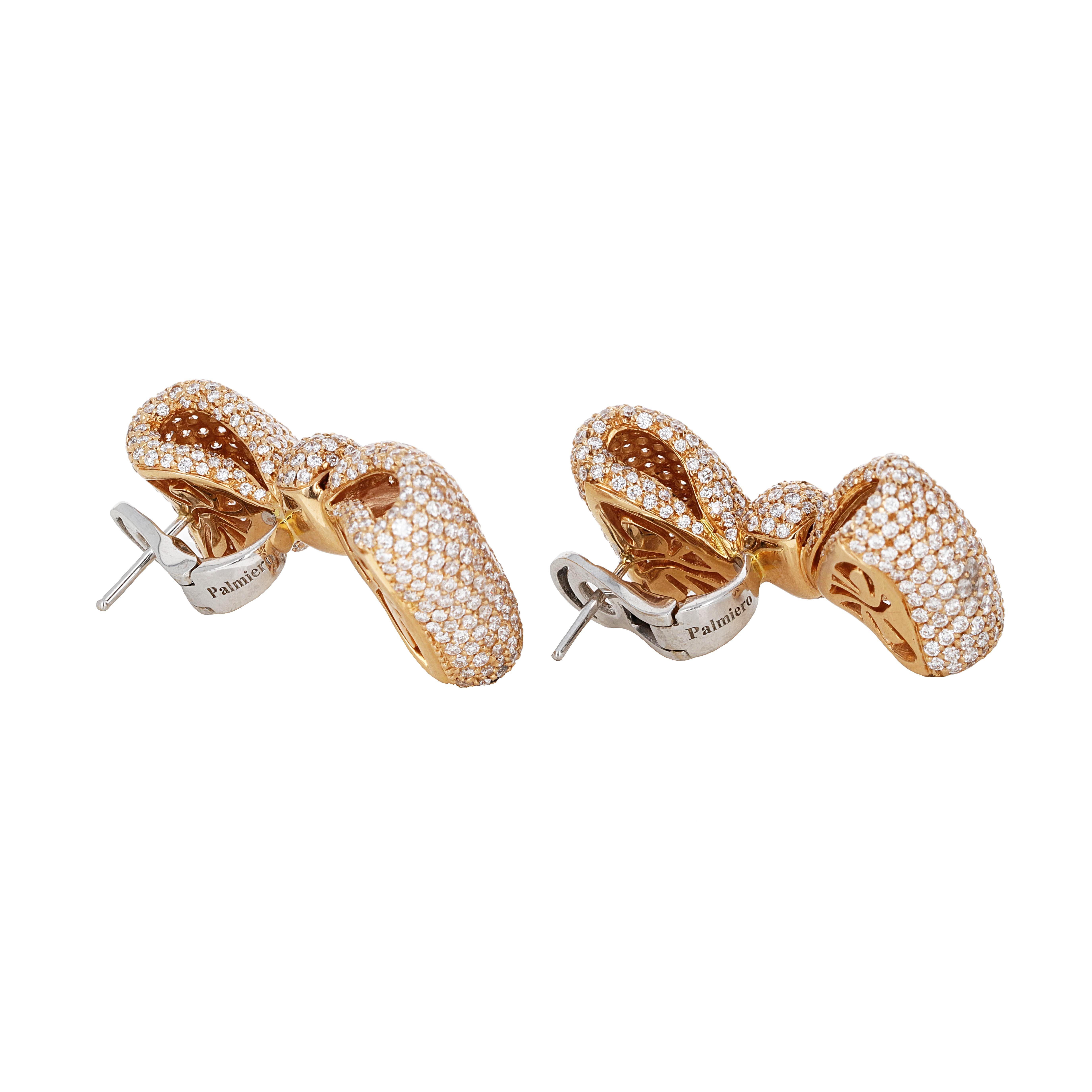 Taille ronde Palmiero Boucles d'oreilles avec nœud papillon en or jaune 18 carats et diamant en vente