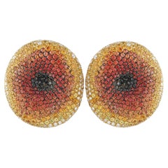 Boucles d'oreilles à clip Palmiero en or jaune 18 carats, ornées de diamants et de saphirs (2,90 carats)