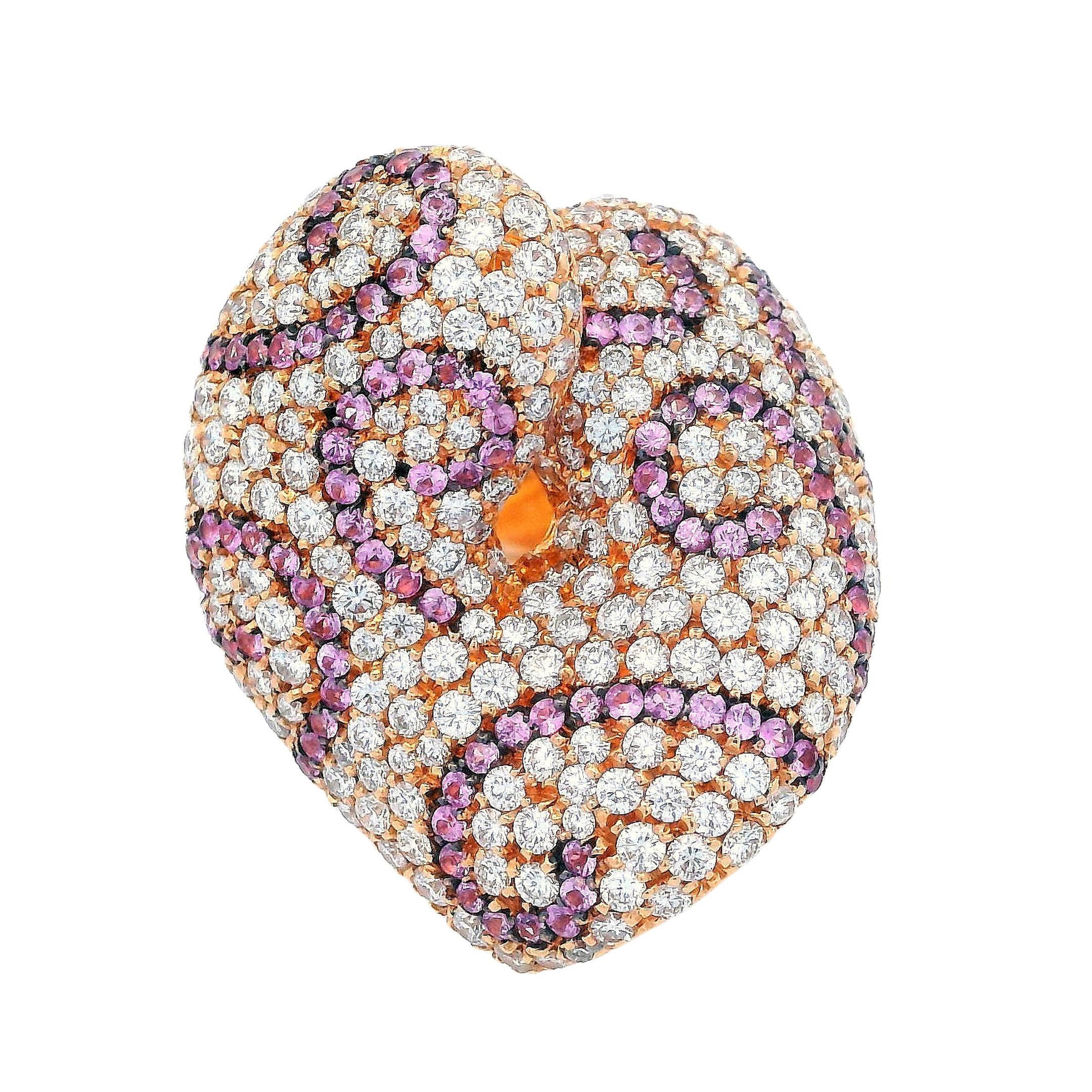 PALMIERO Ring aus 18 Karat Gold mit 3,25 Karat Diamanten und rosa Saphiren (Zeitgenössisch) im Angebot