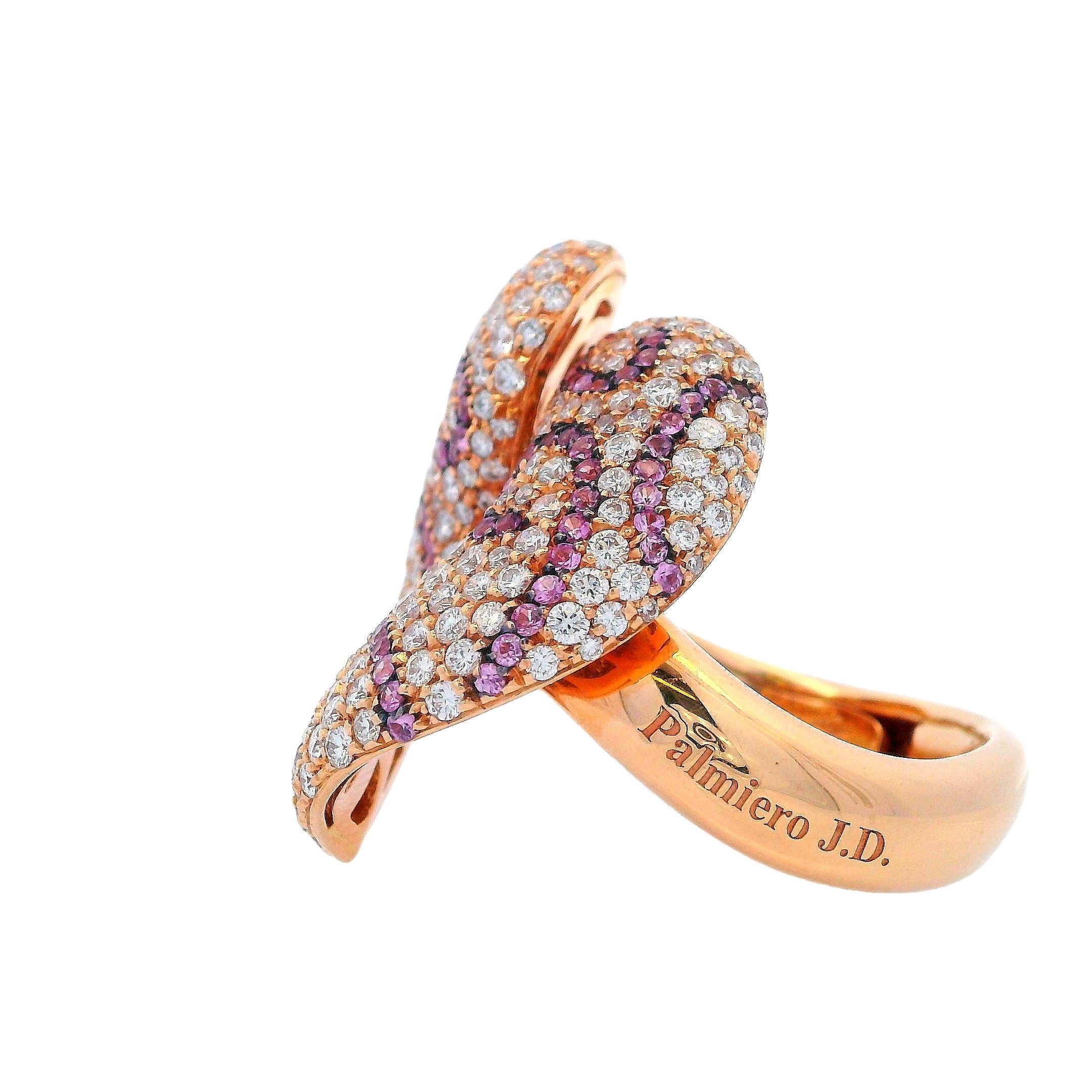 PALMIERO Ring aus 18 Karat Gold mit 3,25 Karat Diamanten und rosa Saphiren (Rundschliff) im Angebot