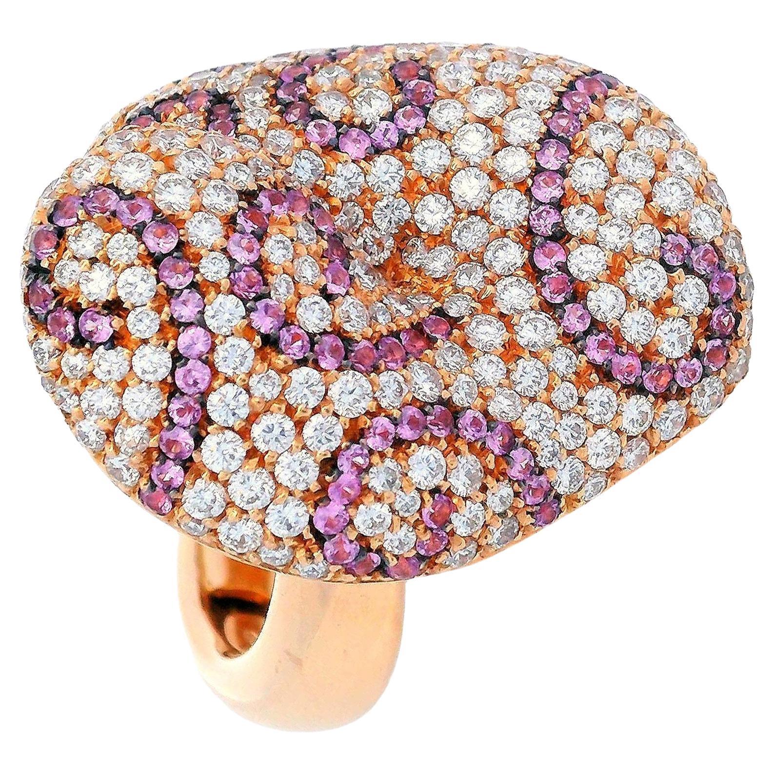 PALMIERO Ring aus 18 Karat Gold mit 3,25 Karat Diamanten und rosa Saphiren im Angebot