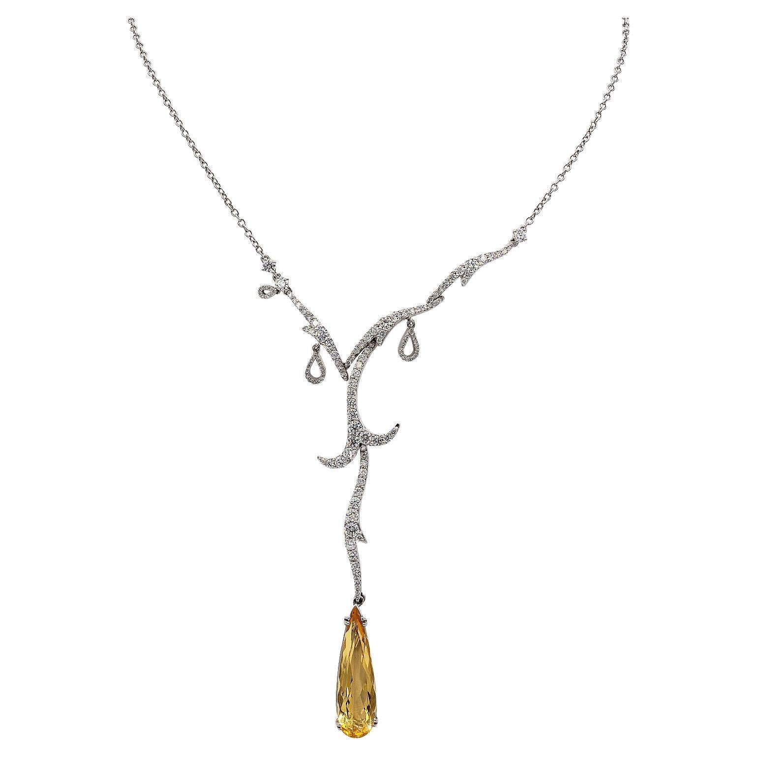 Palmiero Diamond Yellow Topaz Lavalier Necklace For Sale