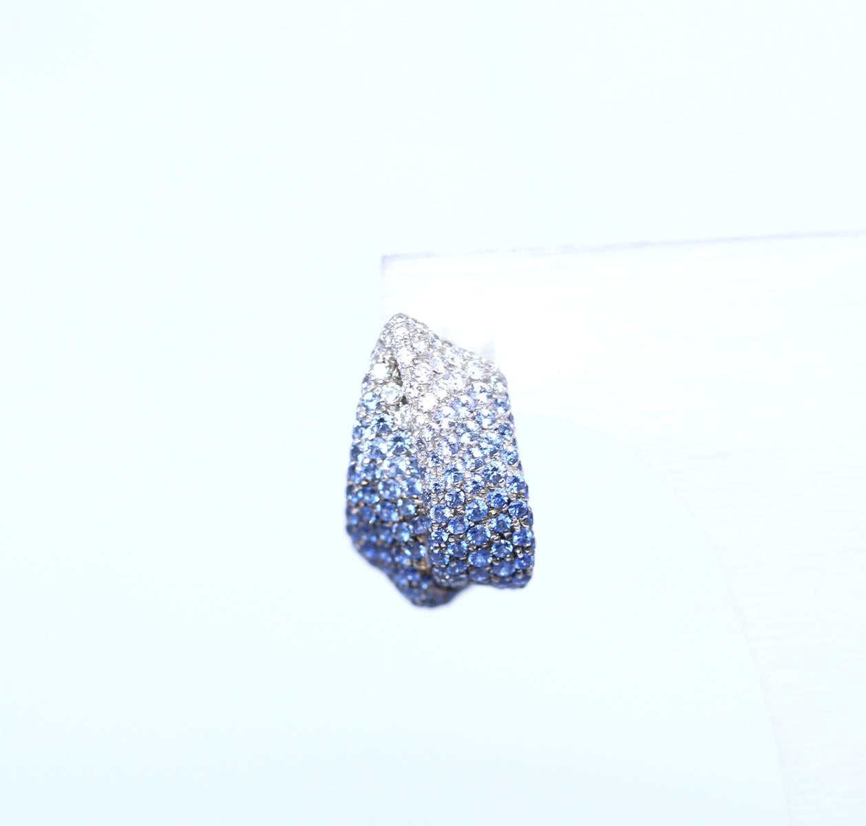 Palmiero Italian Earrings Diamonds Sapphires River Flow 18K Gold, 2010 In Good Condition In Herzelia, Tel Aviv