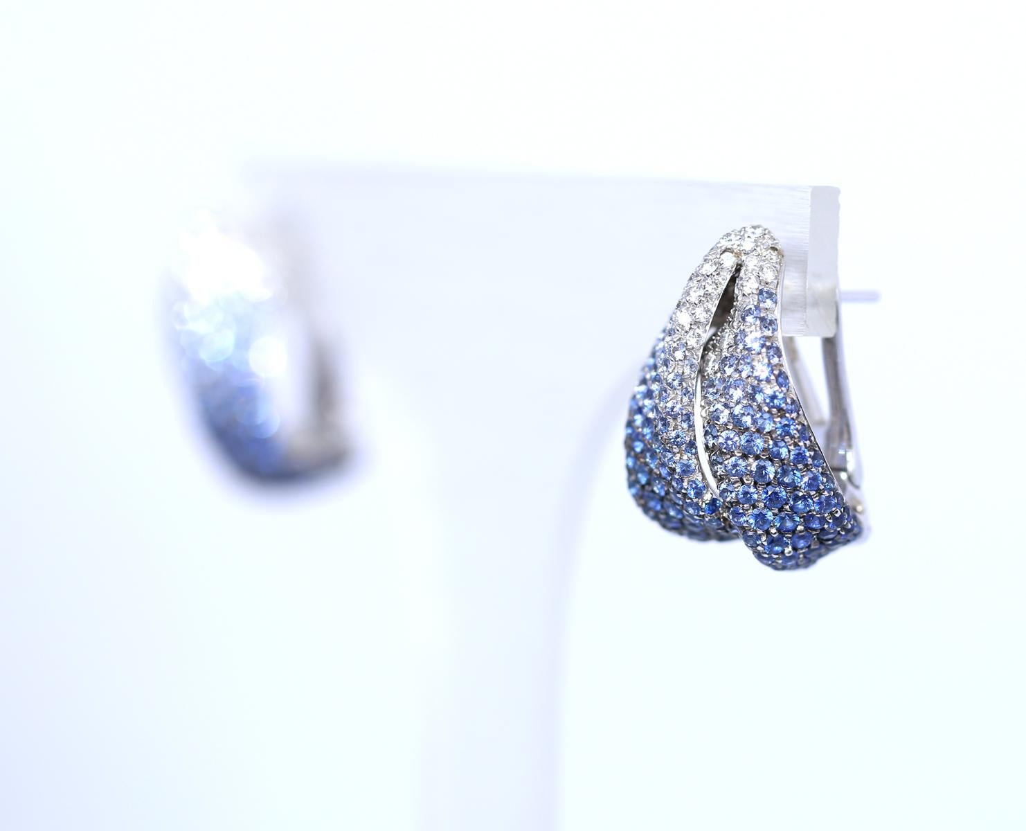 Women's Palmiero Italian Earrings Diamonds Sapphires River Flow 18K Gold, 2010