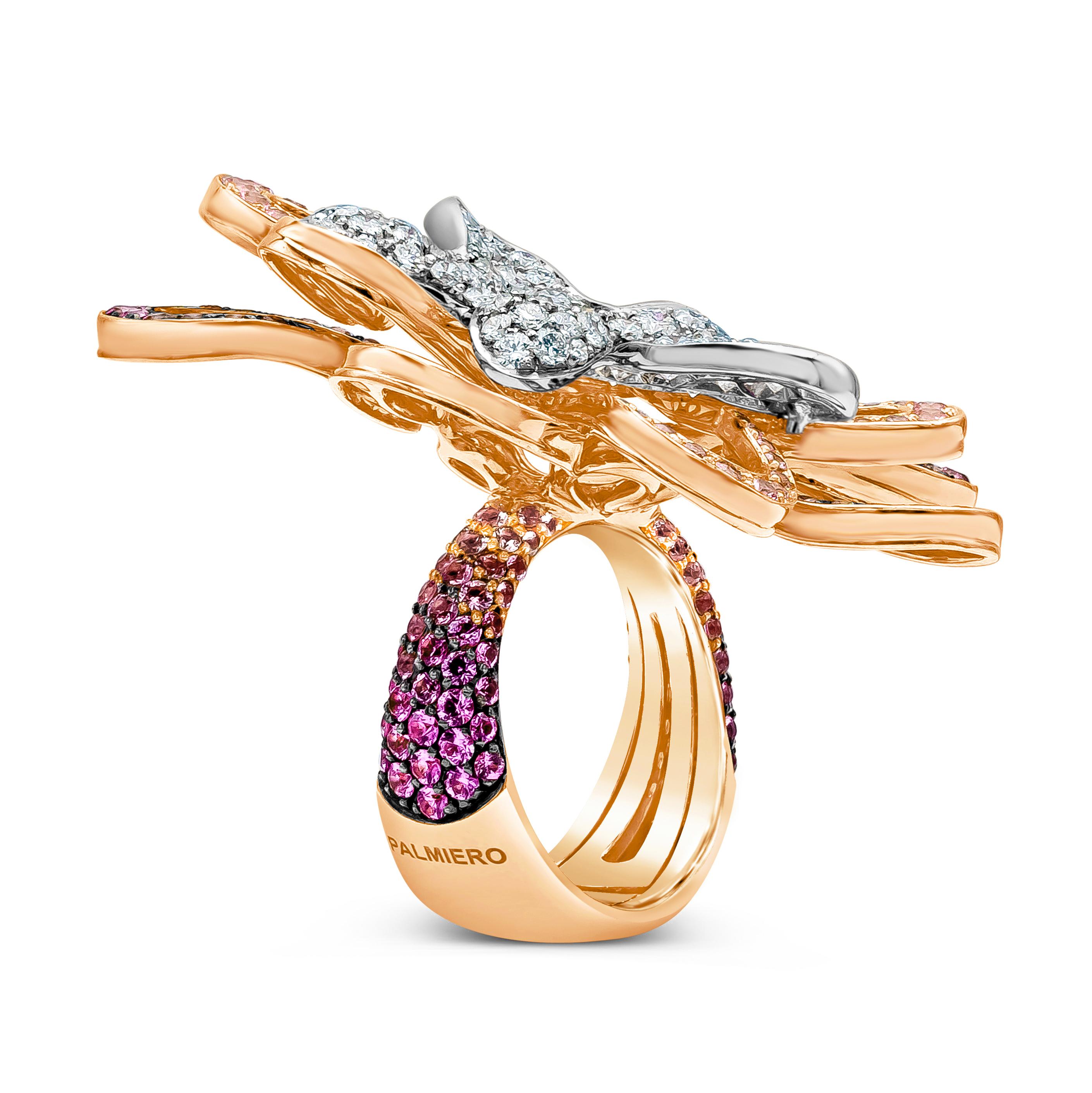 Palmiero Jewellery Design 8.17 Carat Total Pink Sapphire & Diamond Fashion Ring For Sale 3