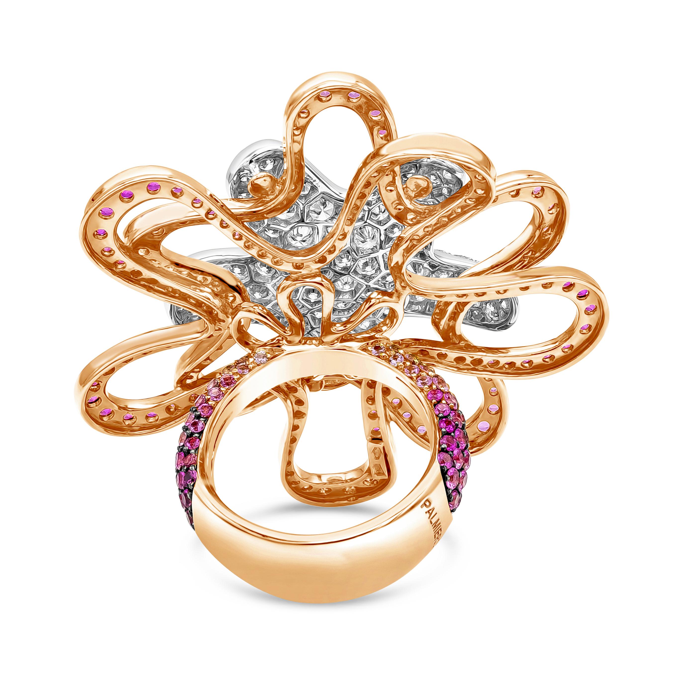 Modern Palmiero Jewellery Design 8.17 Carat Total Pink Sapphire & Diamond Fashion Ring For Sale