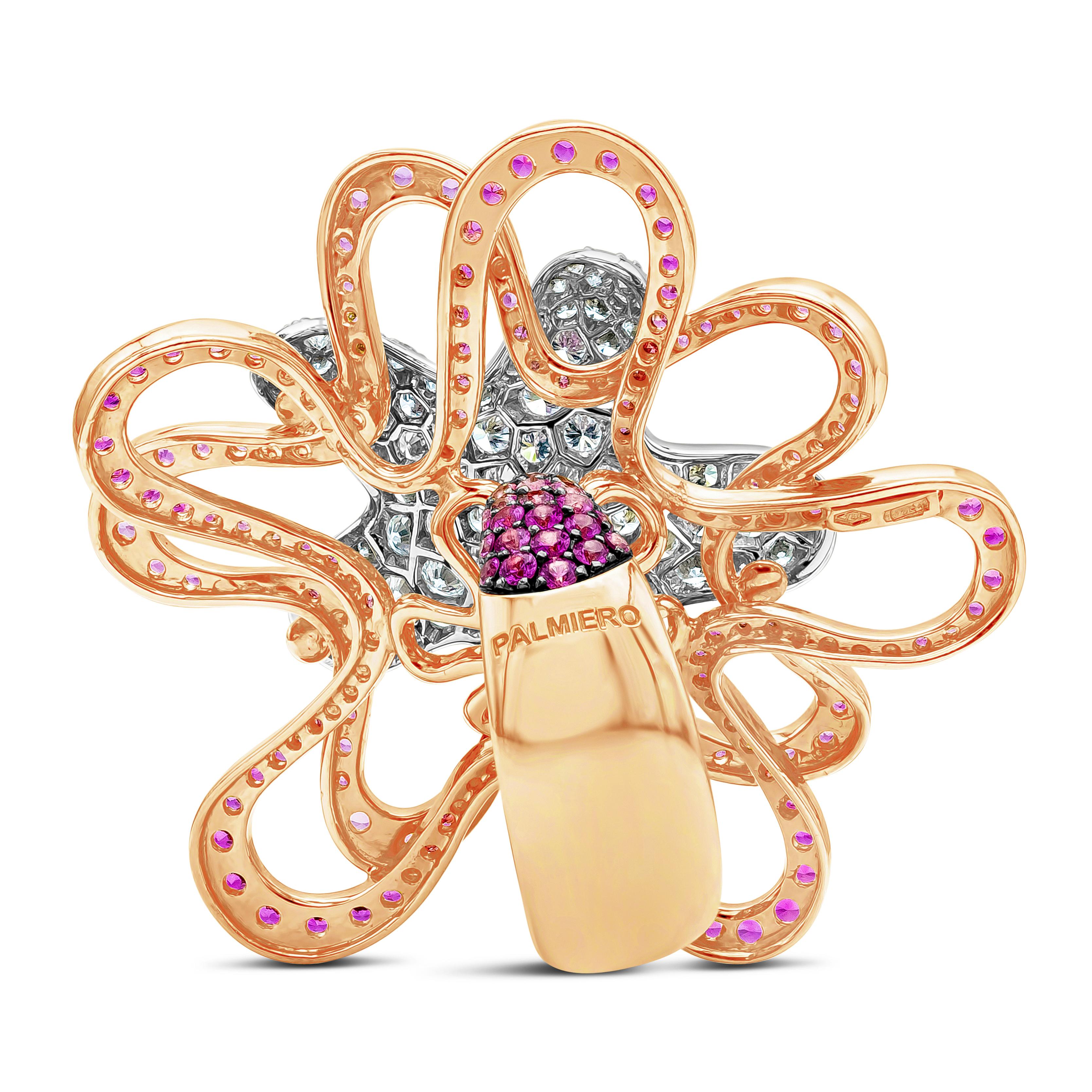 Women's Palmiero Jewellery Design 8.17 Carat Total Pink Sapphire & Diamond Fashion Ring For Sale