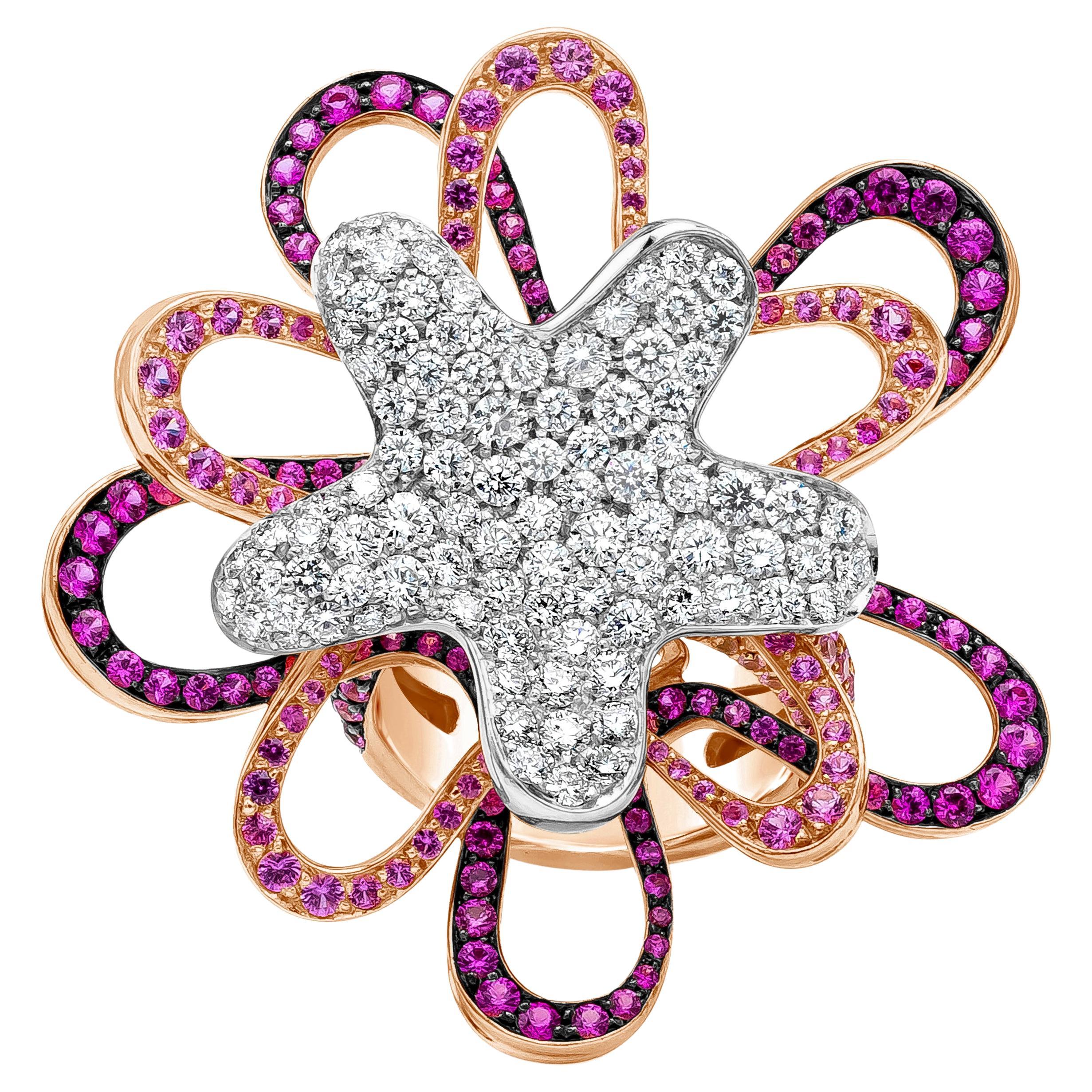 Palmiero Jewellery Design 8.17 Carat Total Pink Sapphire & Diamond Fashion Ring For Sale