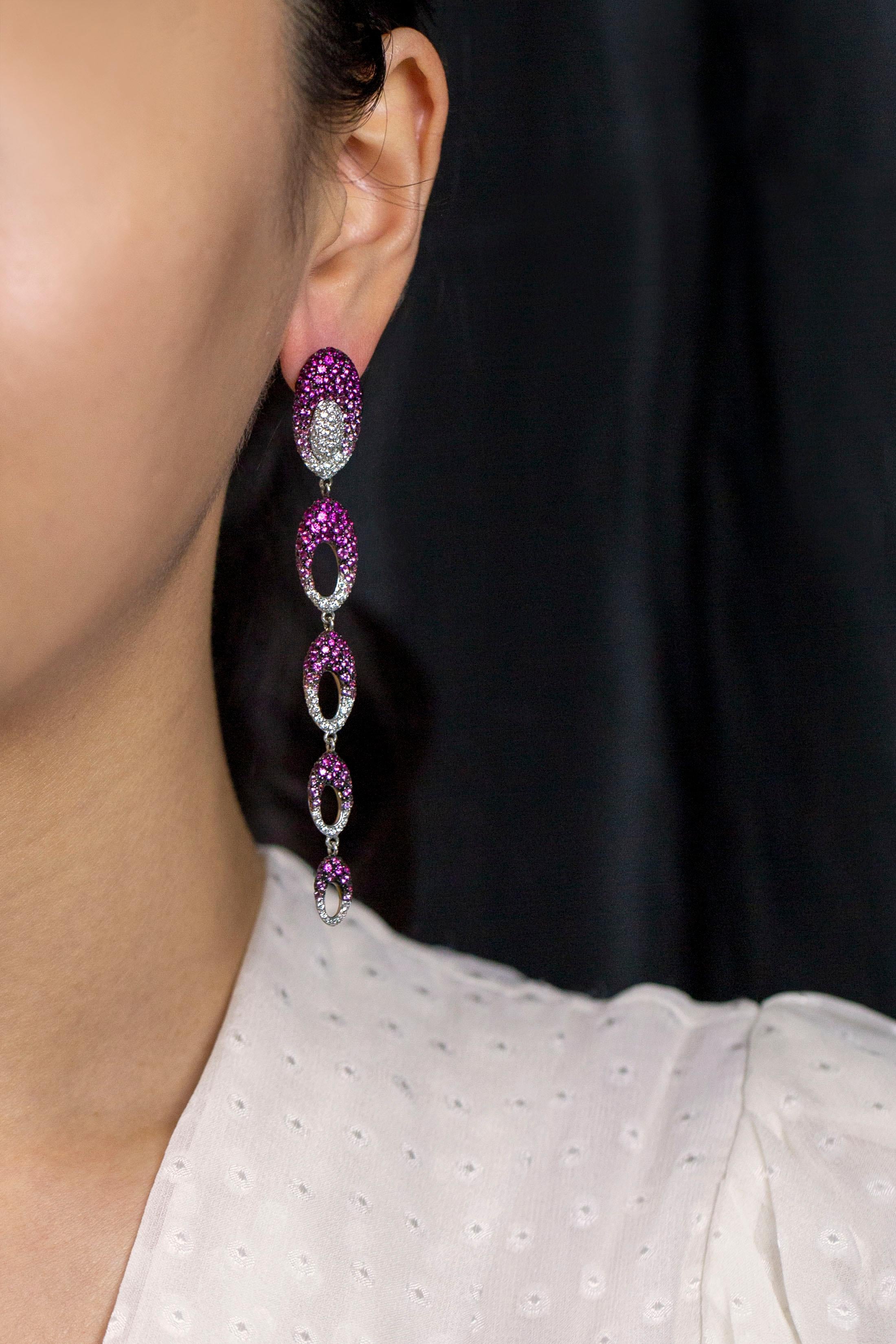 Palmiero Jewellery Design Boucles d'oreilles en goutte en saphir rose et diamant Bon état - En vente à New York, NY