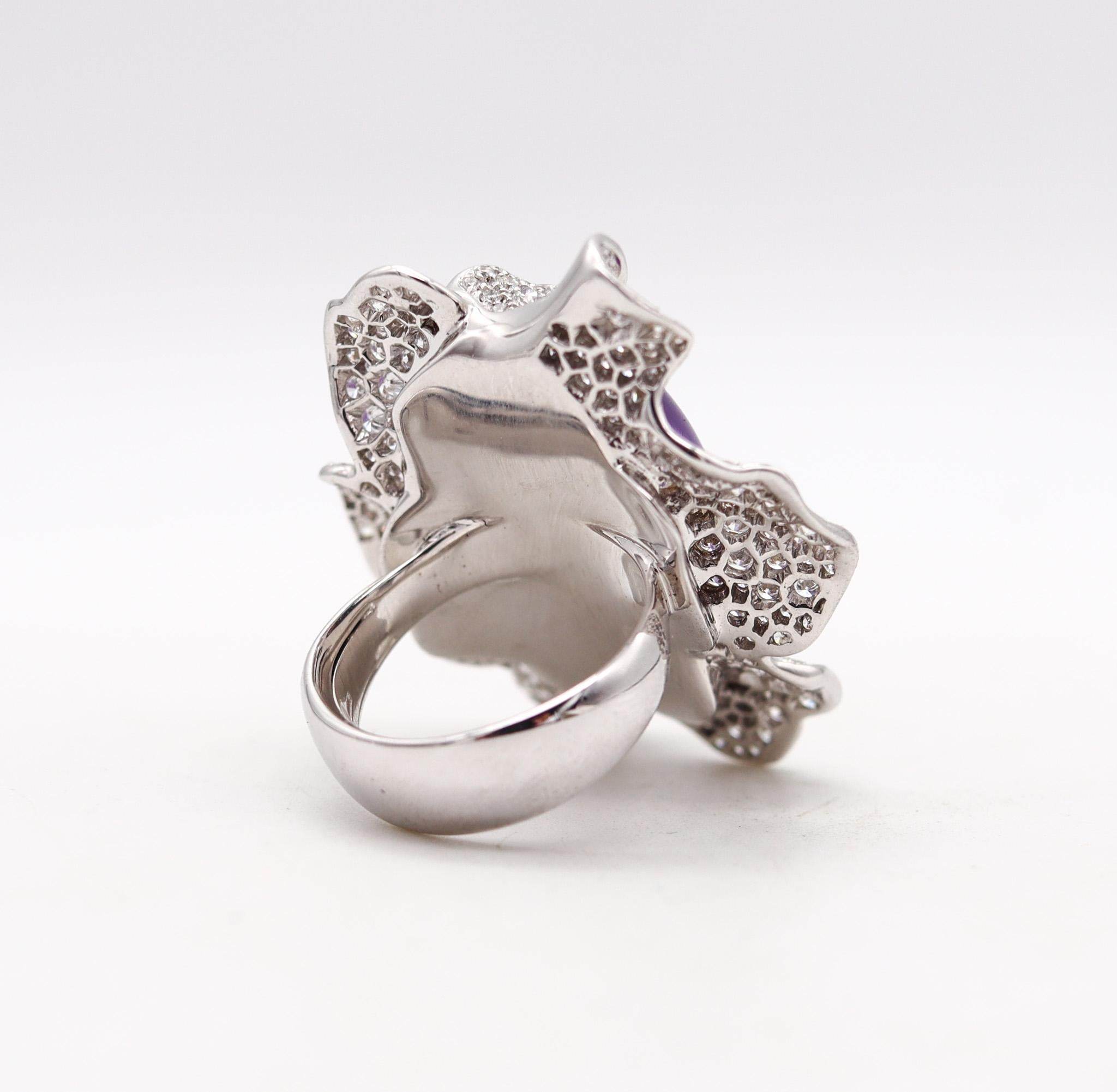 Modern Palmiero Milano Cocktail Ring In 18Kt White Gold 33.09 Ctw Diamonds And Amethyst