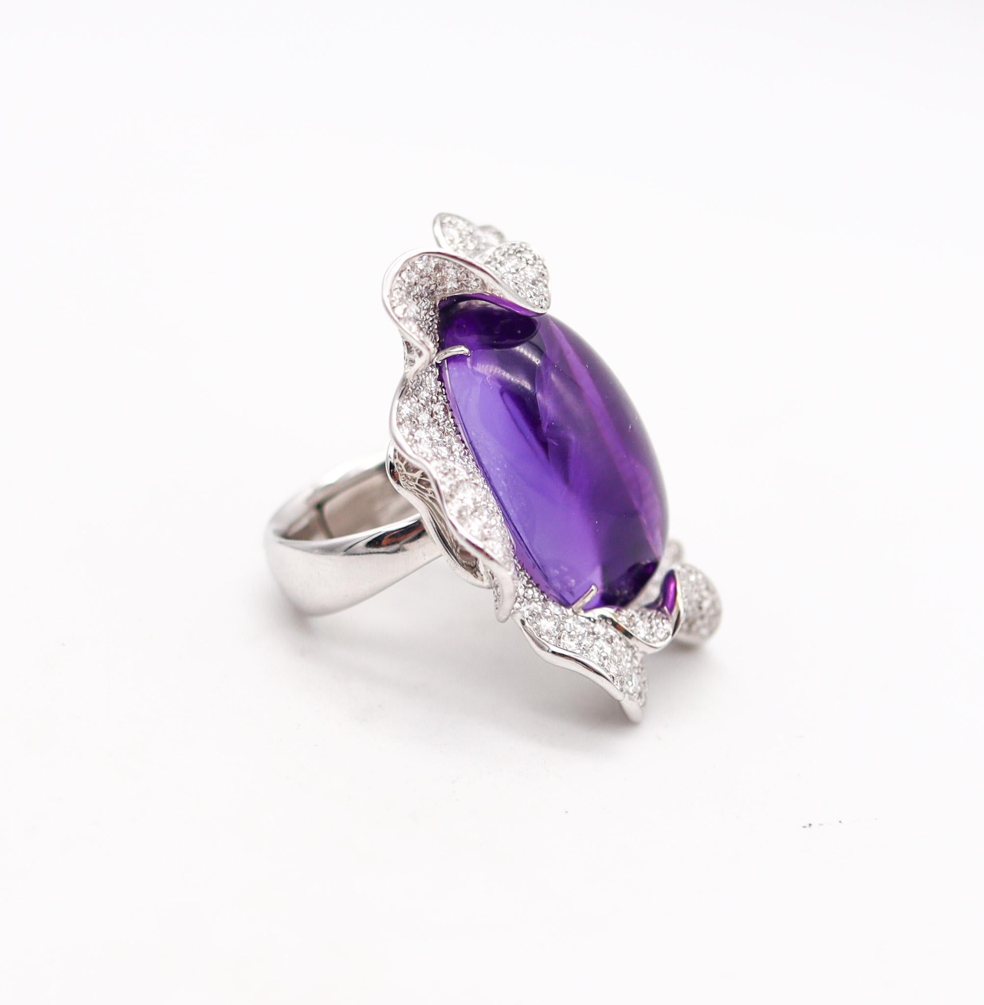 Brilliant Cut Palmiero Milano Cocktail Ring In 18Kt White Gold 33.09 Ctw Diamonds And Amethyst