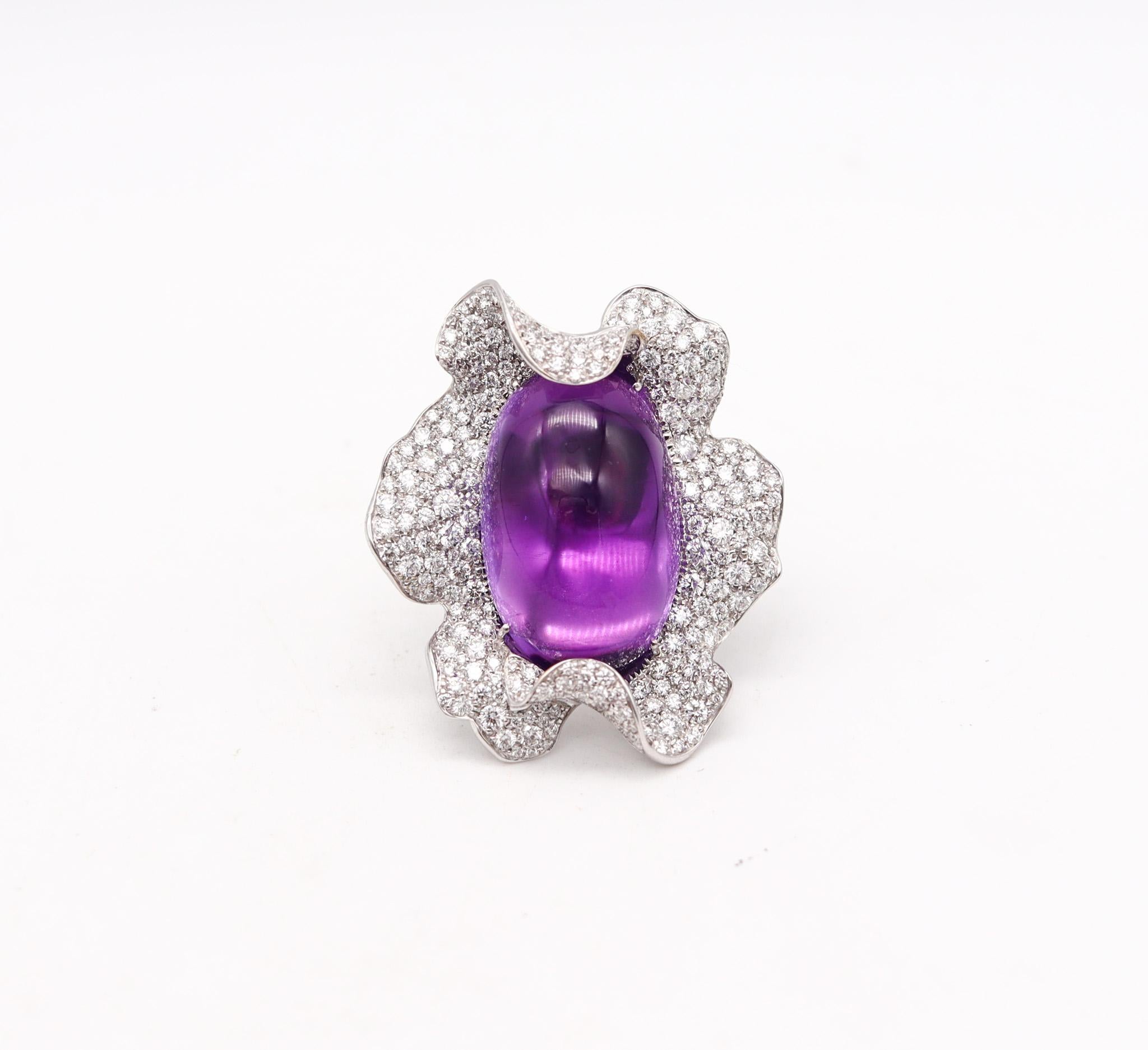 Palmiero Milano Cocktail Ring In 18Kt White Gold 33.09 Ctw Diamonds And Amethyst In Excellent Condition In Miami, FL