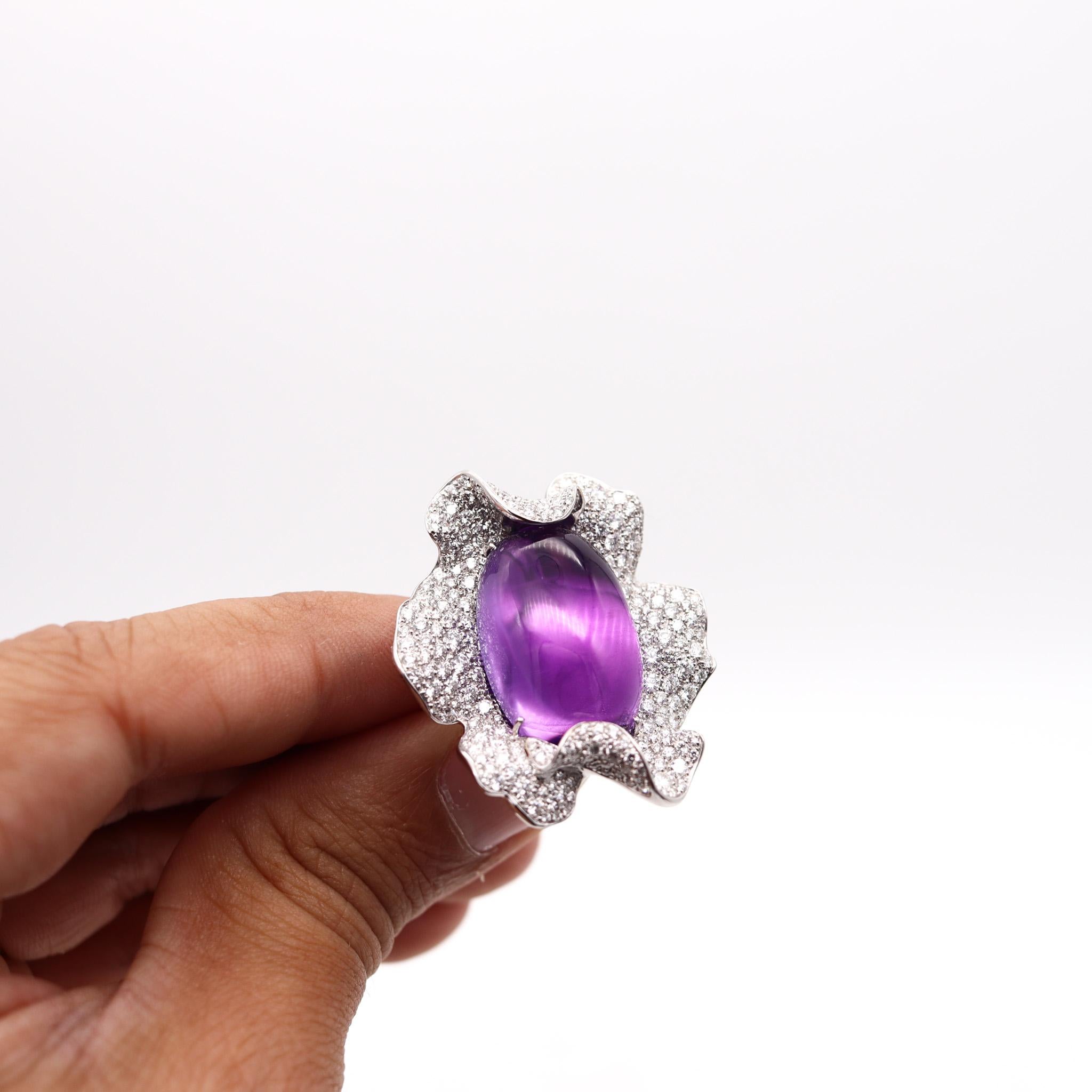 Women's Palmiero Milano Cocktail Ring In 18Kt White Gold 33.09 Ctw Diamonds And Amethyst