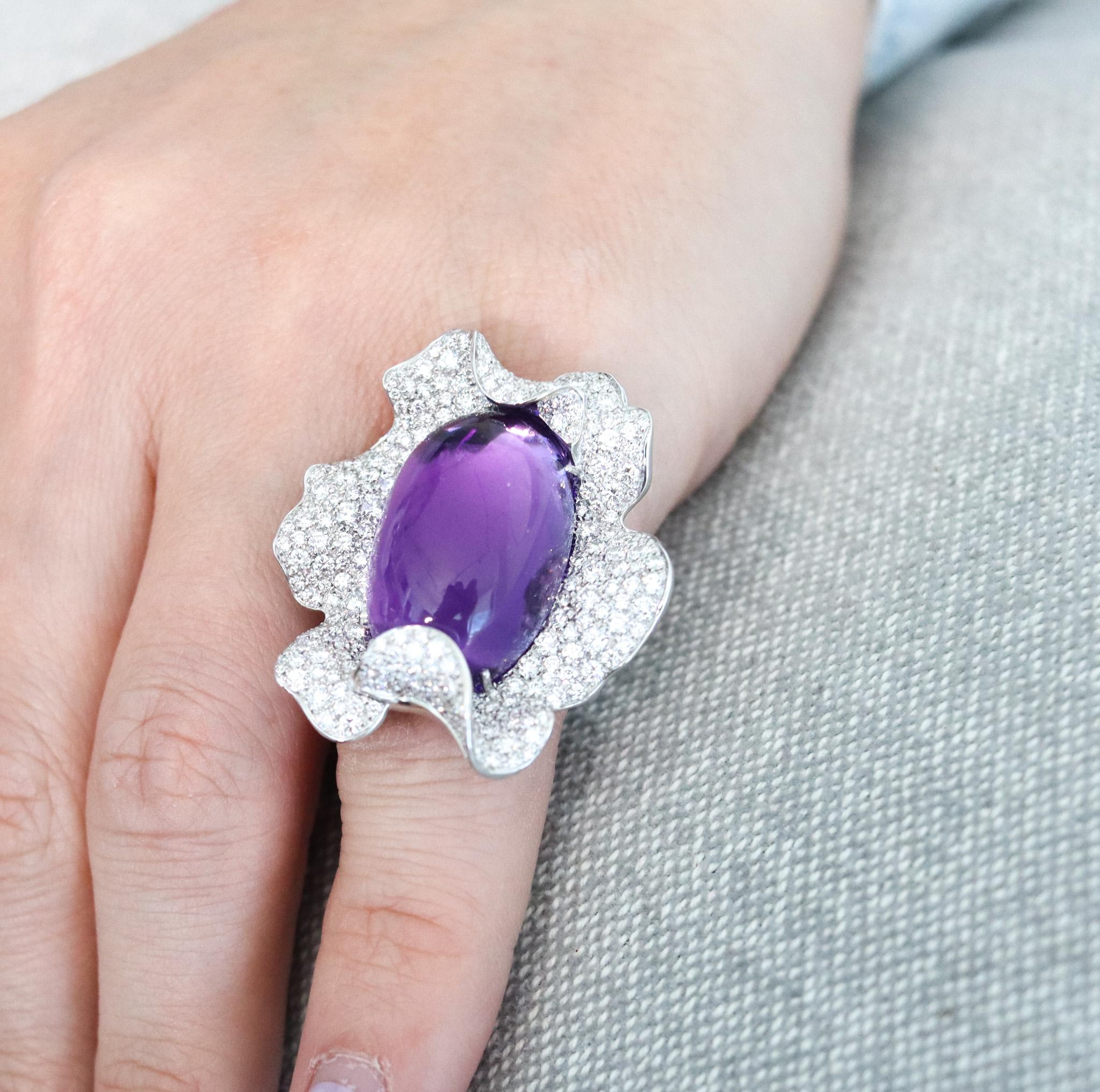 Palmiero Milano Cocktail Ring In 18Kt White Gold 33.09 Ctw Diamonds And Amethyst 1