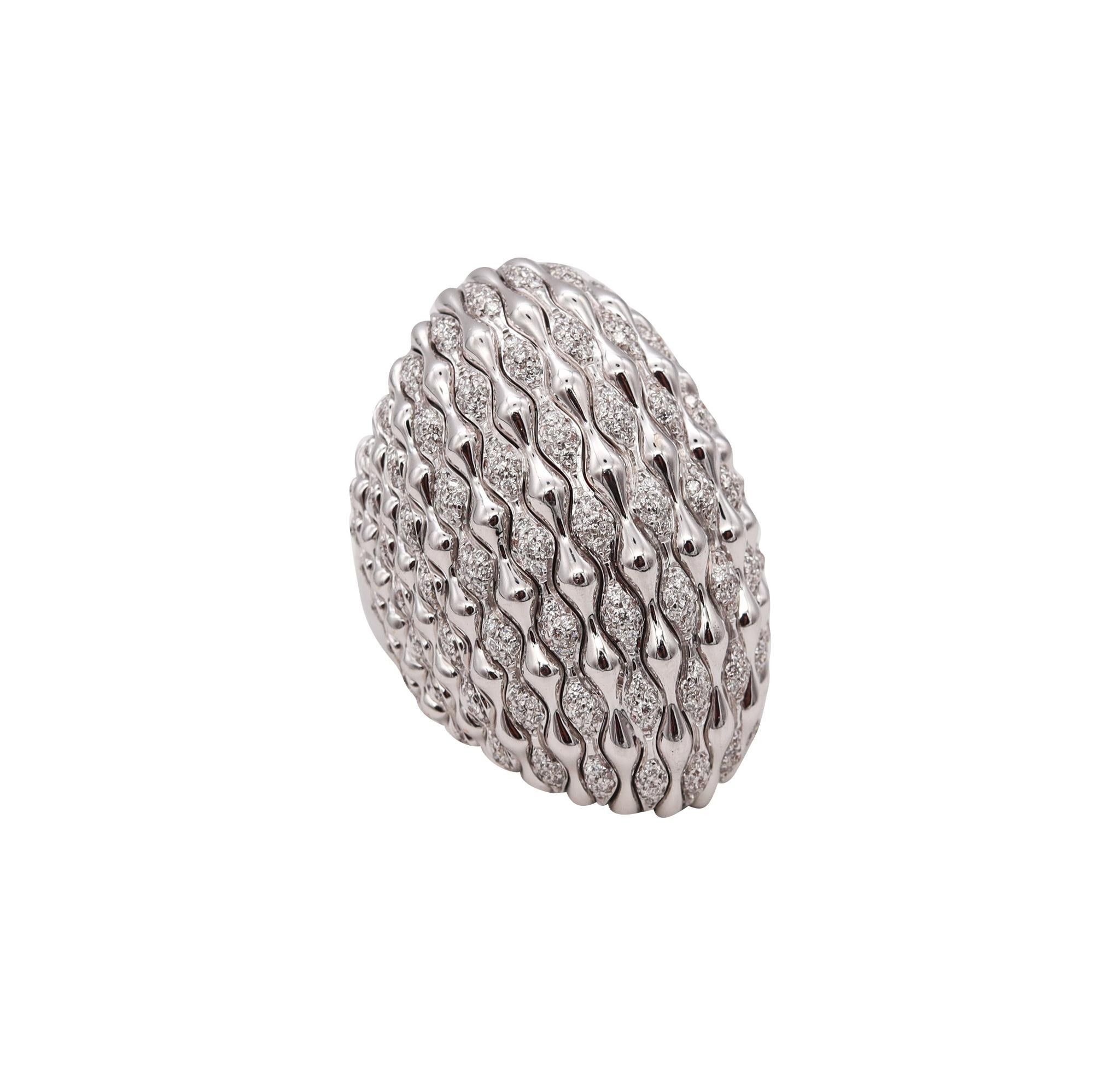 Brilliant Cut Palmiero Milano Domed Cocktail Ring In 18Kt White Gold With 4.89 Ctw Diamonds For Sale