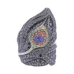 Palmiero Multi Color Diamond Sapphire Gold Peacock Feather Ring