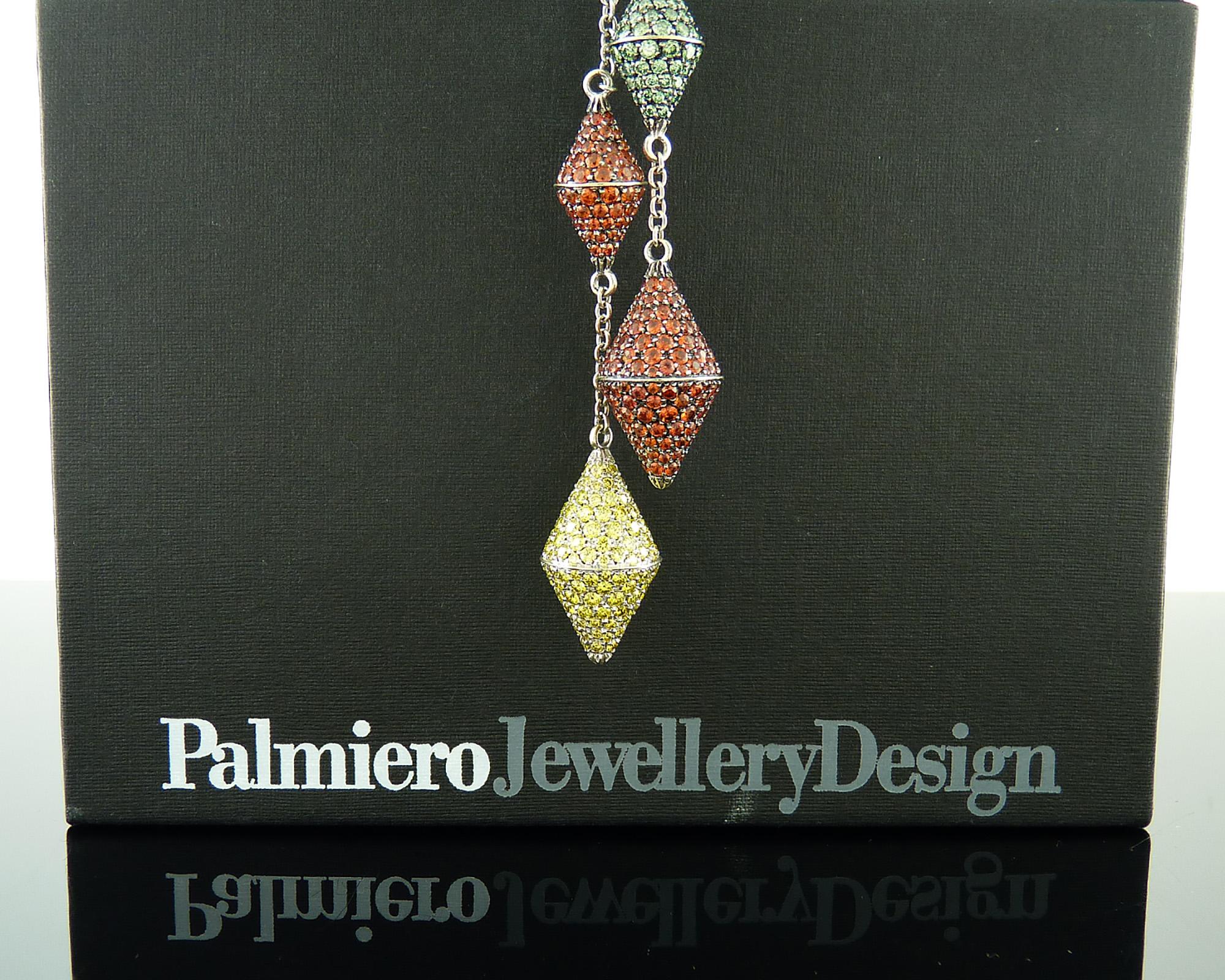 Round Cut Palmiero Multicolored Sapphire Diamond Sautoir Necklace For Sale