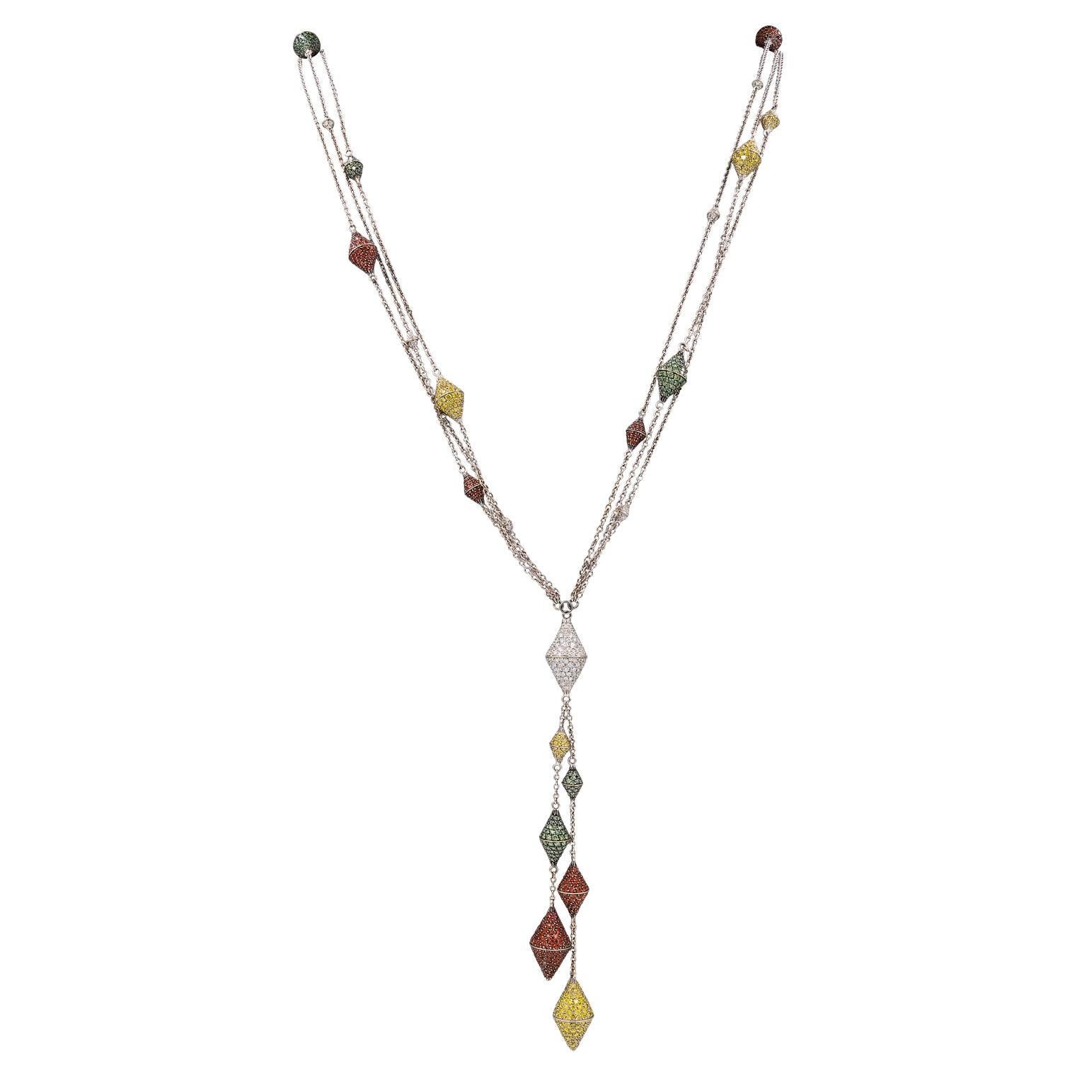 Palmiero Multicolored Sapphire Diamond Sautoir Necklace
